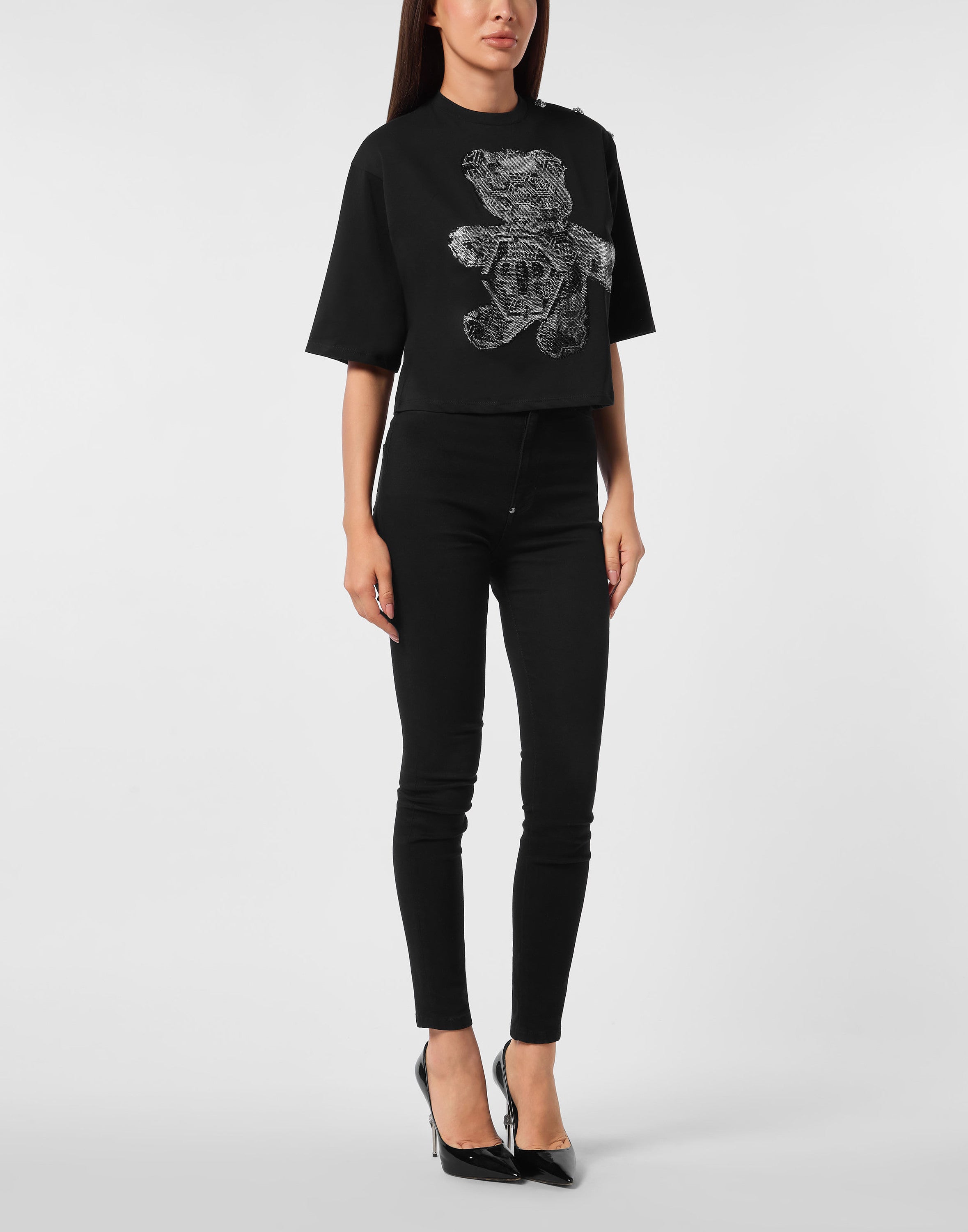 Cropped Round Neck T-Shirt 3D Teddy