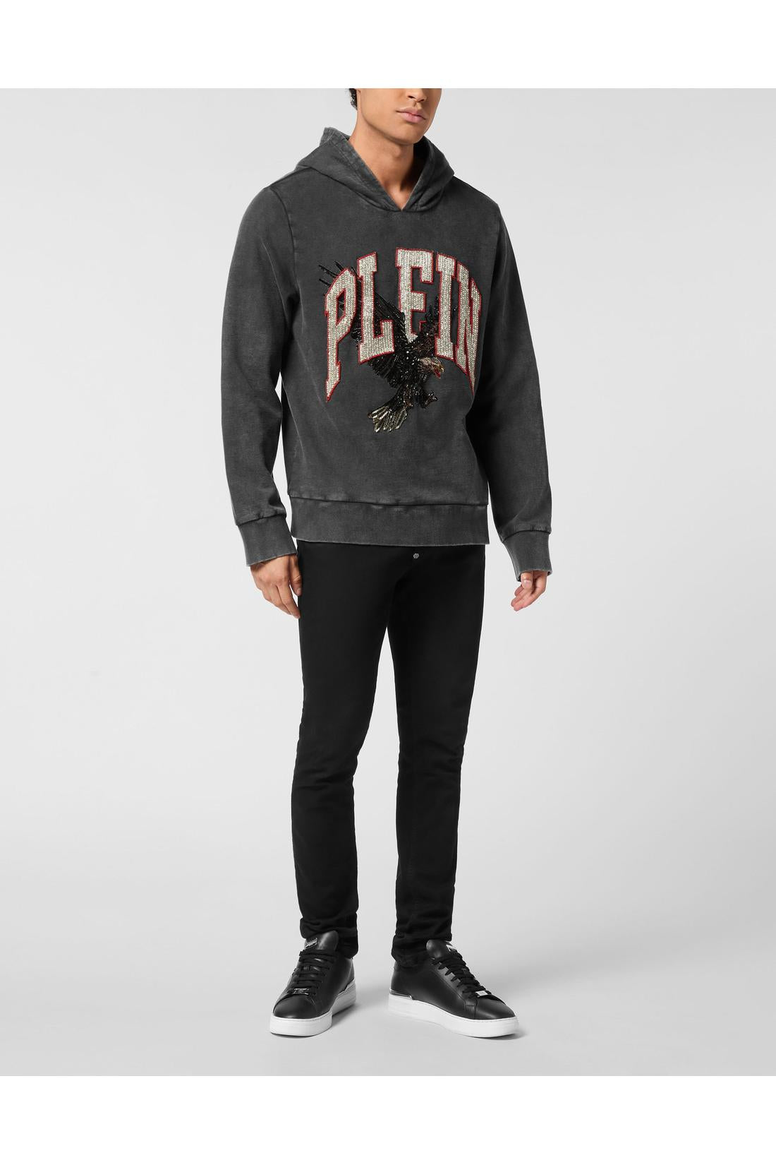 Philipp Plein Washed Hoodie Sweatshirt Plein Eagle, Strick & Pullover