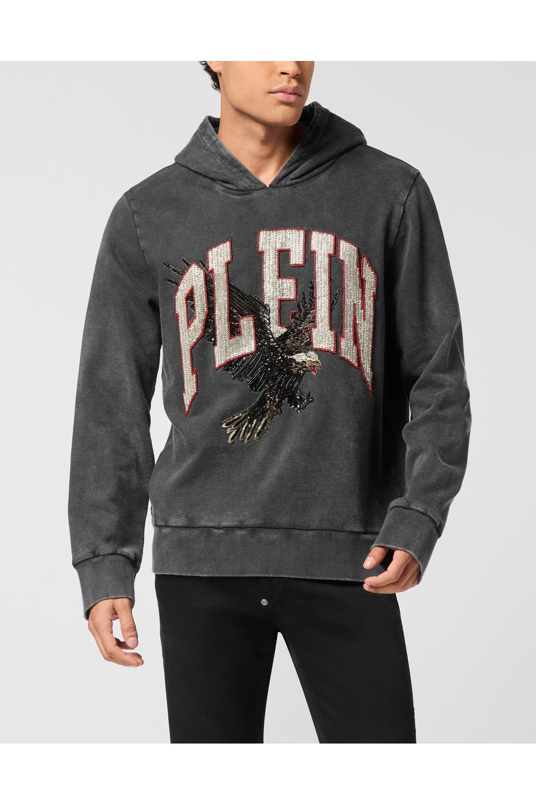 Philipp Plein Washed Hoodie Sweatshirt Plein Eagle, Strick & Pullover