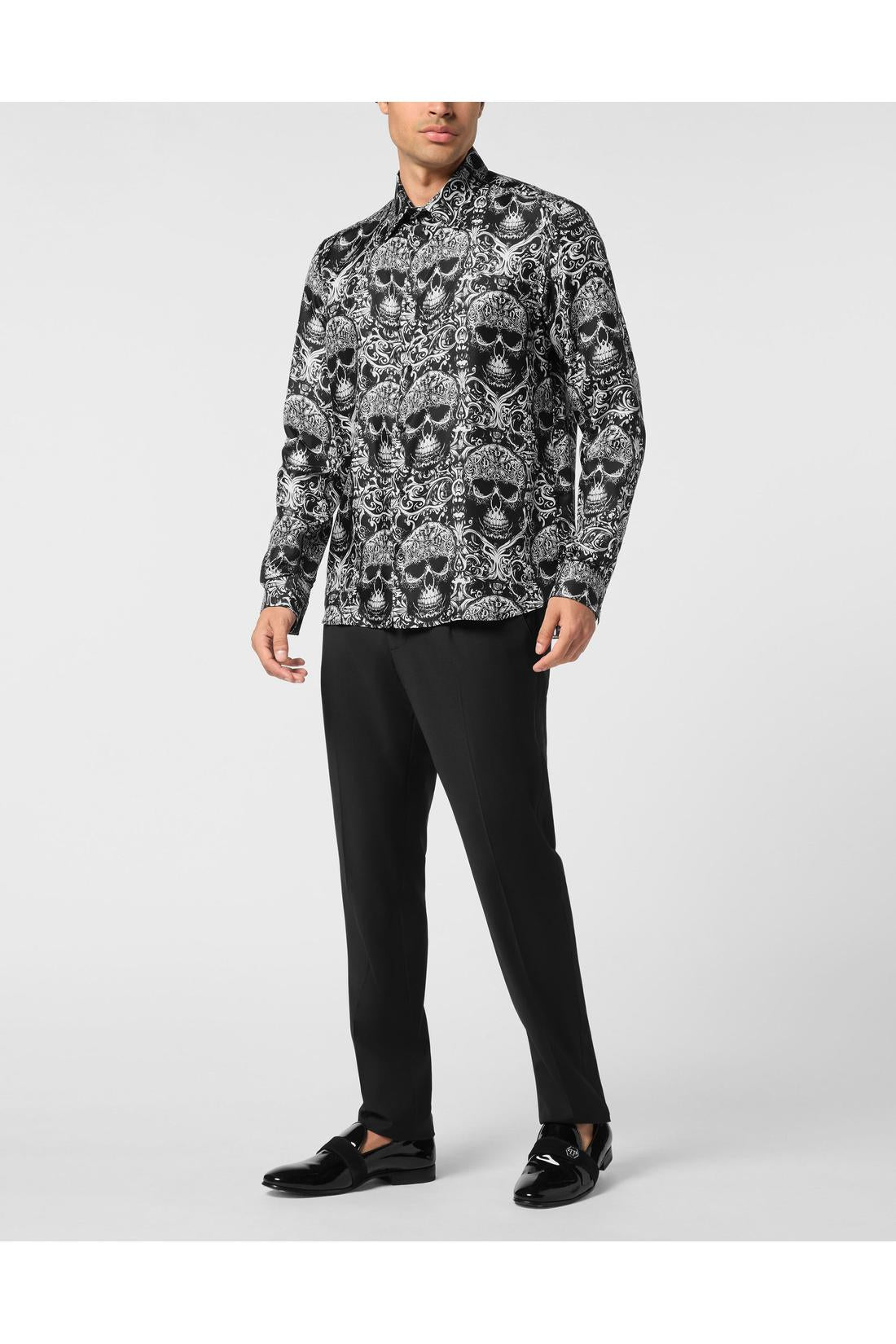 Philipp Plein Printed Silk Shirt All Over Skull, Shirts