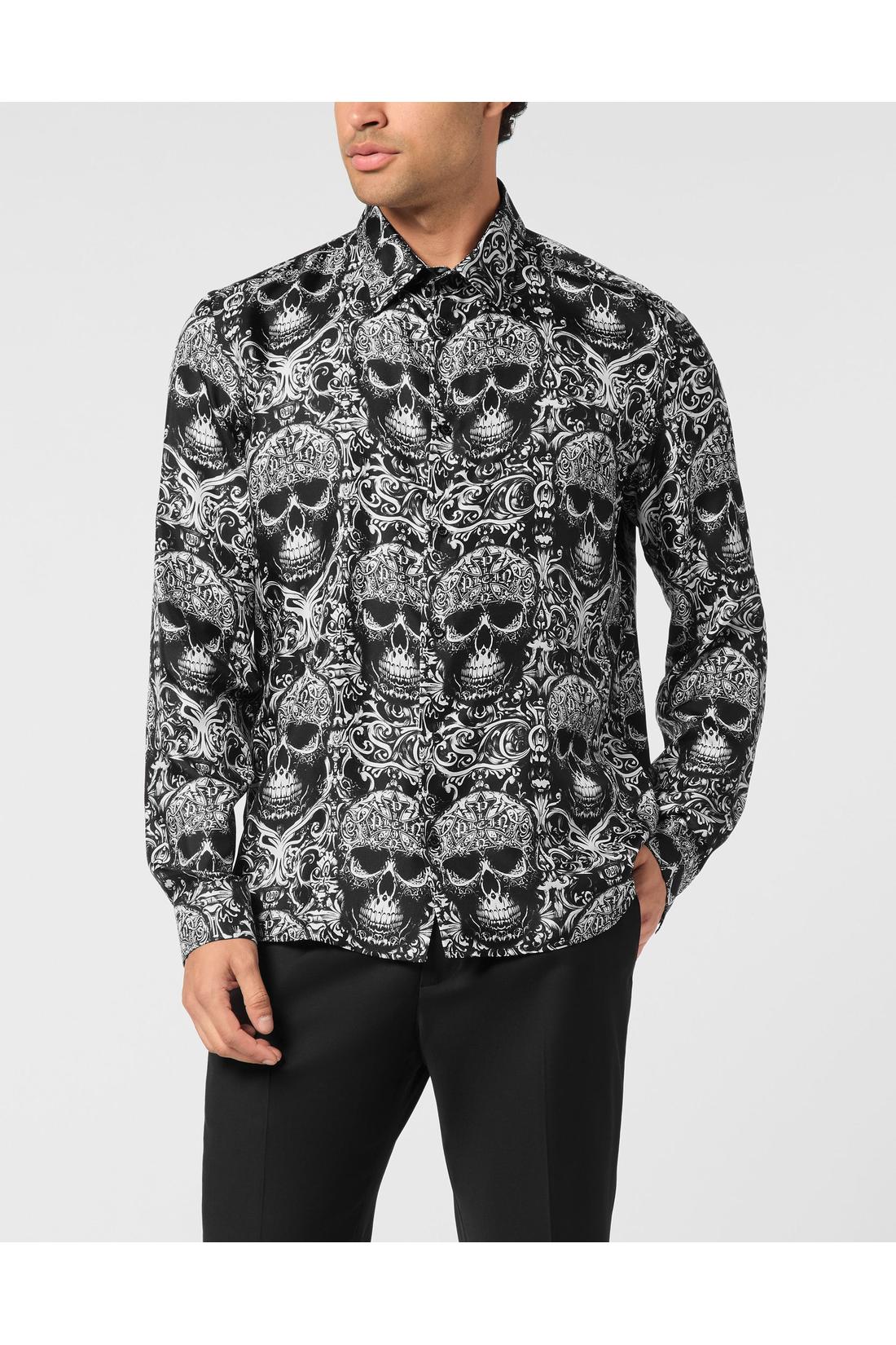 Philipp Plein Printed Silk Shirt All Over Skull, Shirts