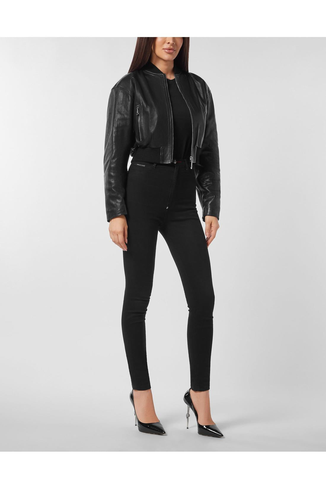 Philipp Plein Leather Bomber SIGNATURE, Jacken & Mäntel