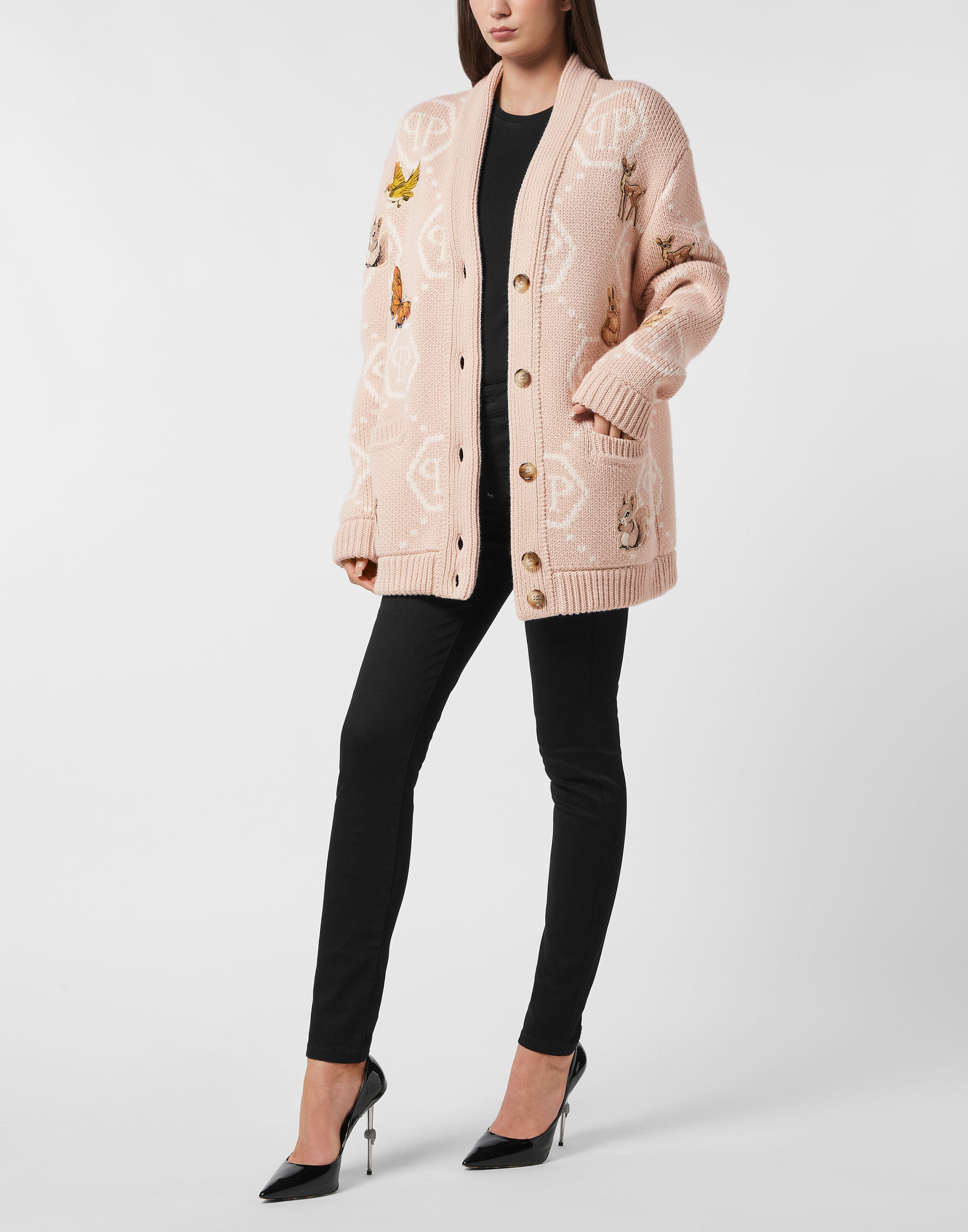 Long Oversized Cardigan with Fairy Embroidery