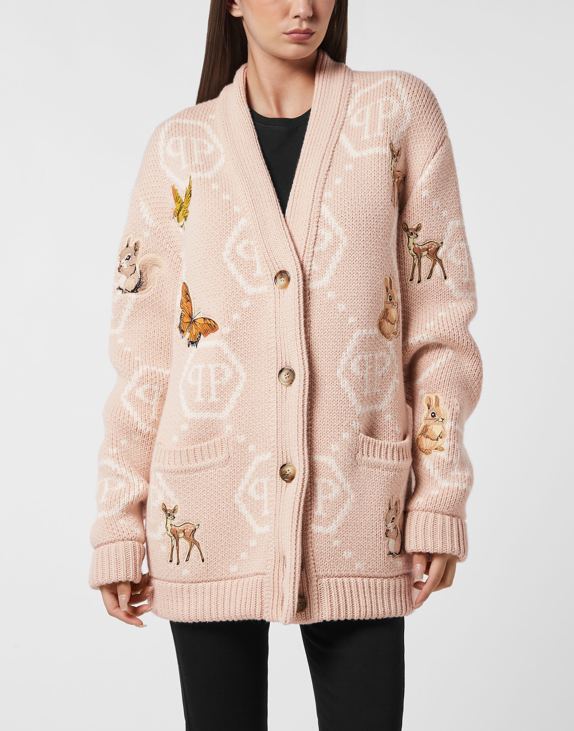 Long Oversized Cardigan with Fairy Embroidery