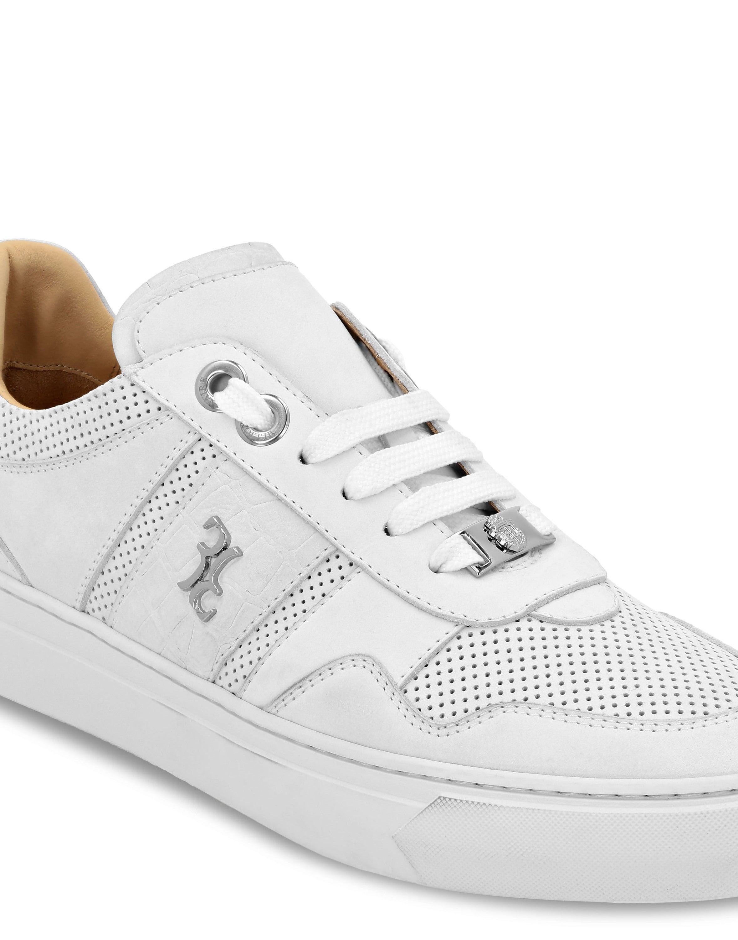 Nubuck Croco Printed Lo-Top Sneakers