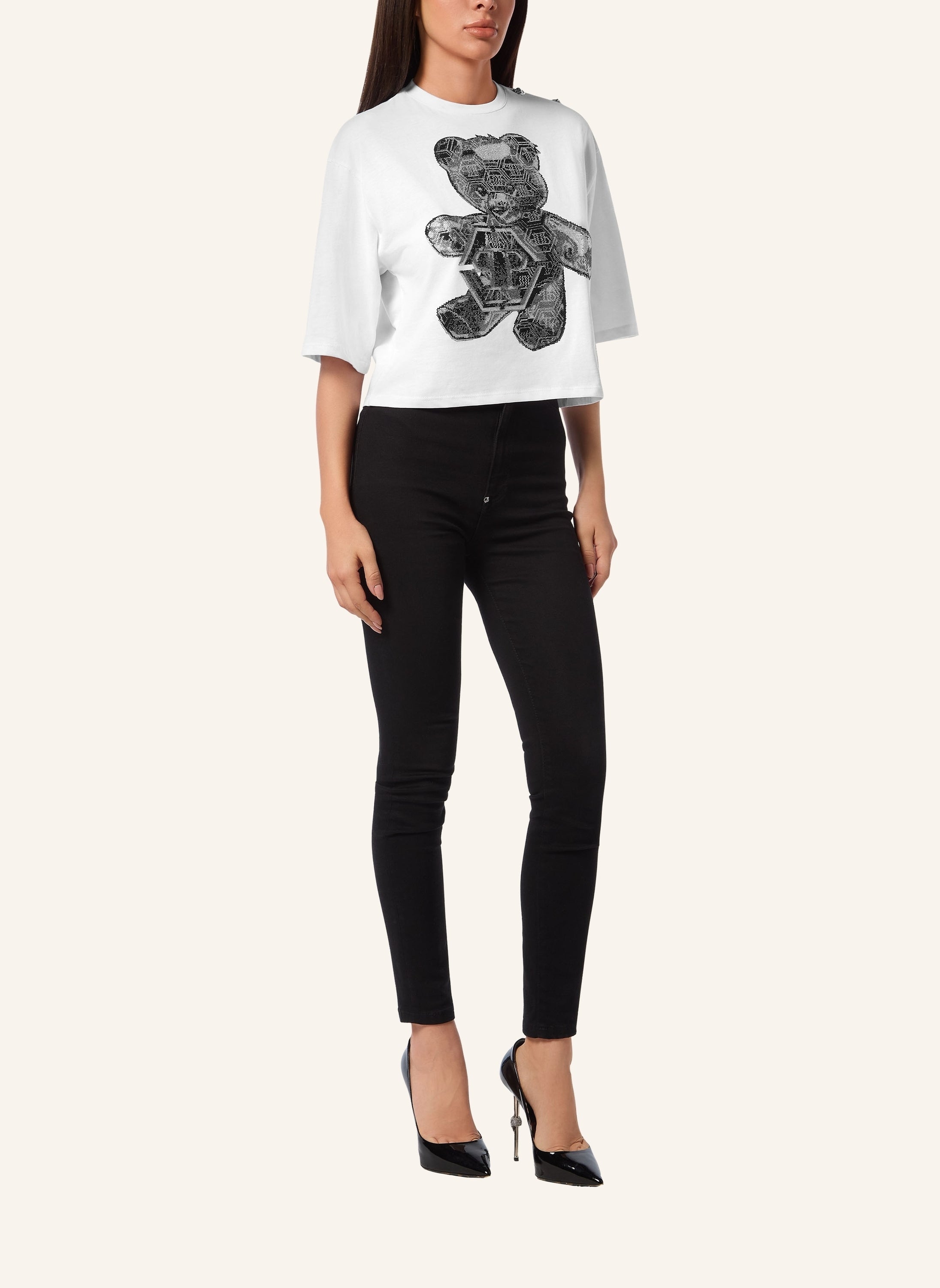 Cropped Round Neck T-Shirt 3D Teddy