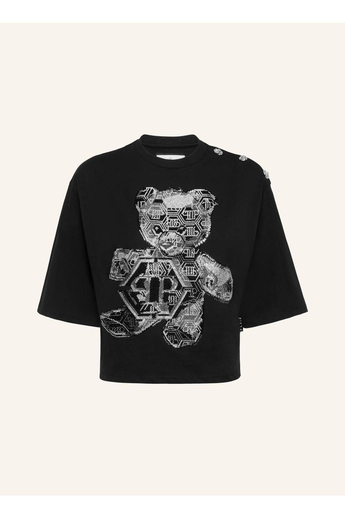 Philipp Plein Cropped Round Neck T-Shirt 3D Teddy, Shirts