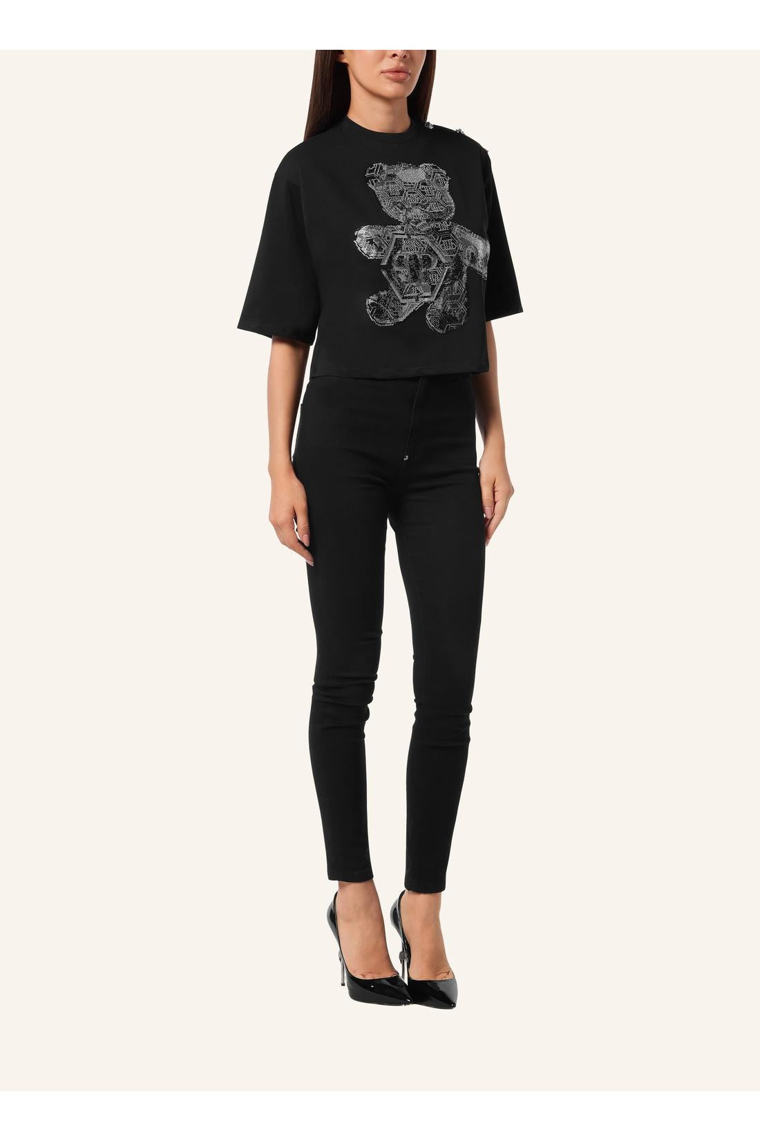 Philipp Plein Cropped Round Neck T-Shirt 3D Teddy, Shirts