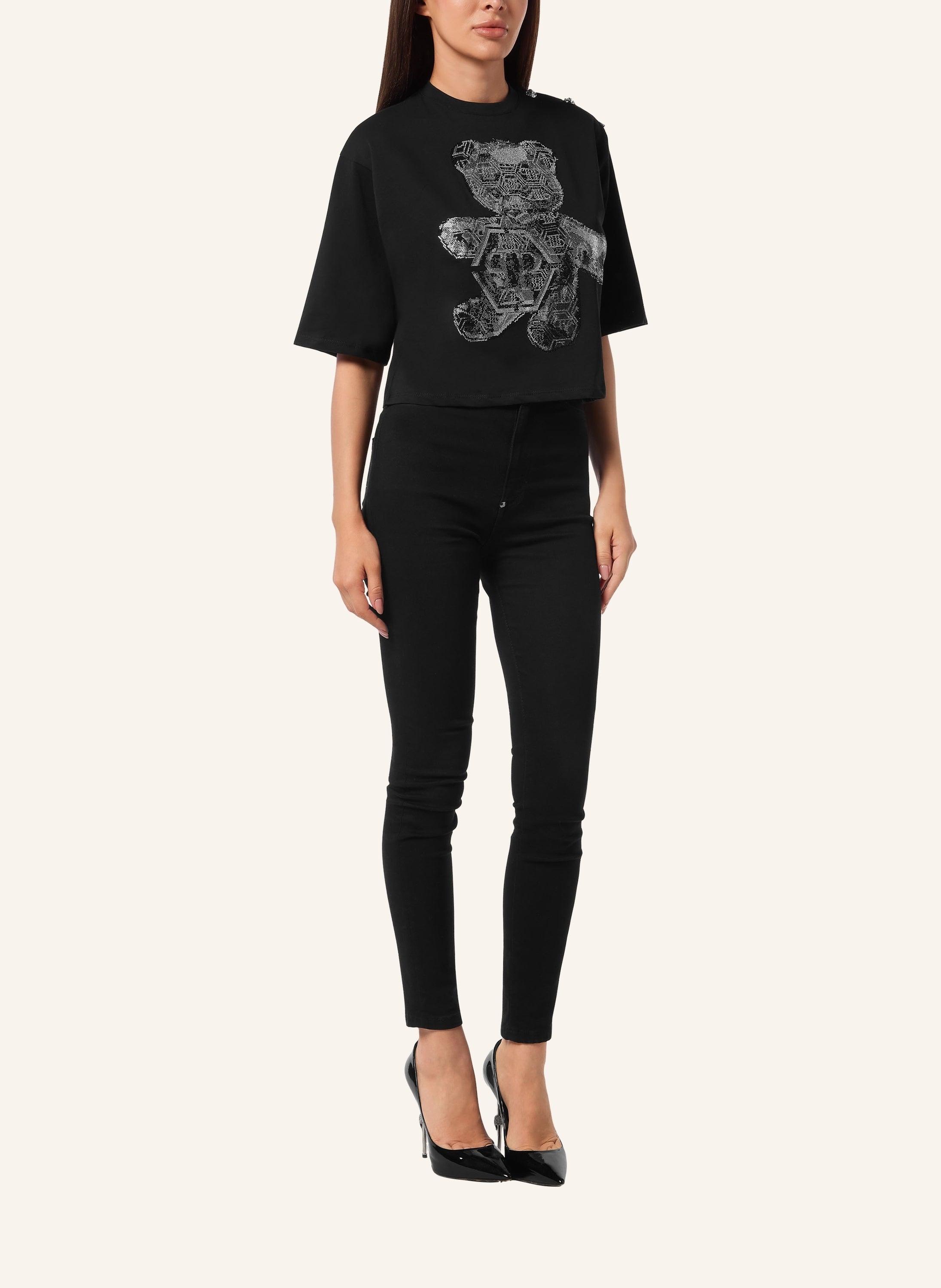 Cropped Round Neck T-Shirt 3D Teddy