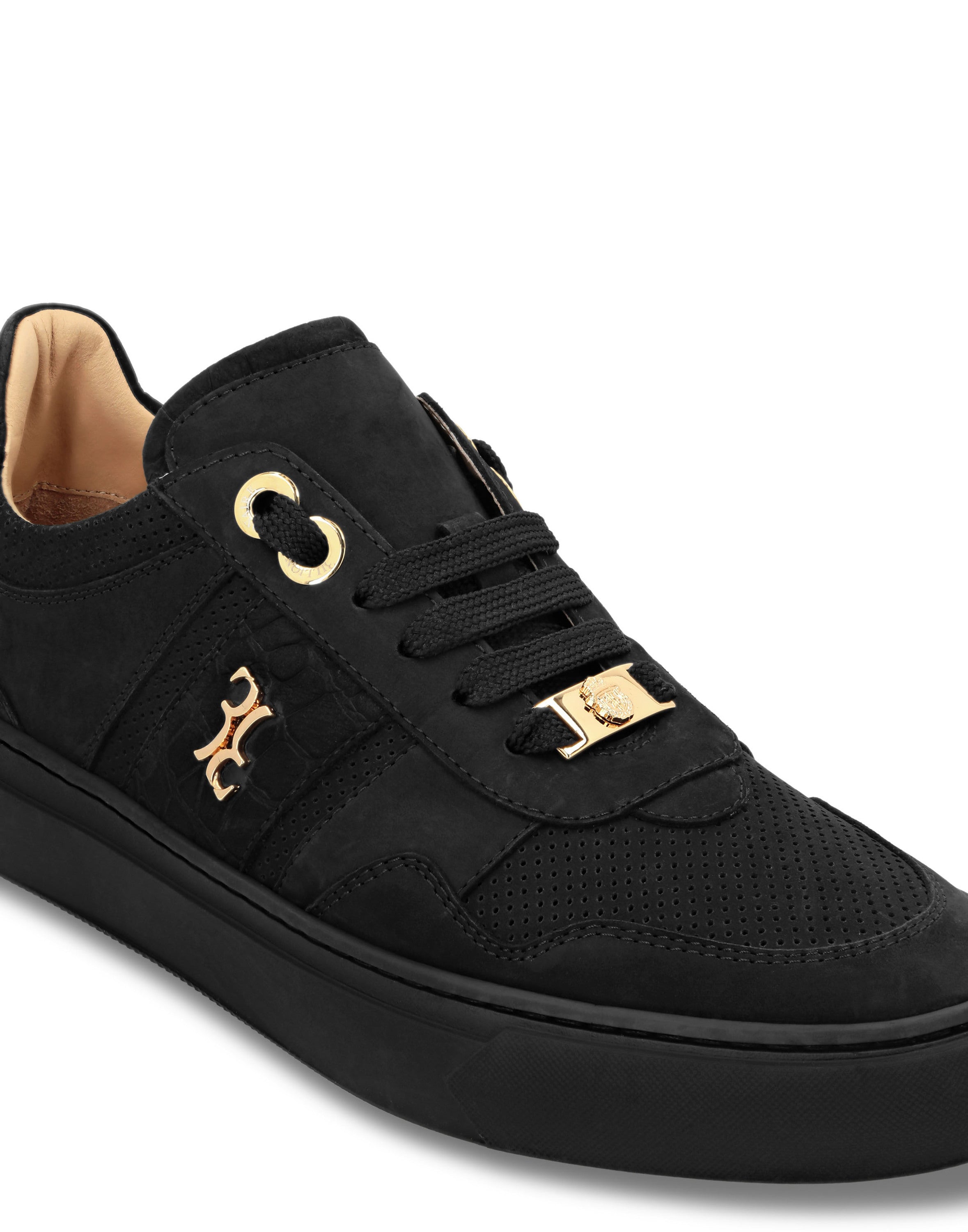Nubuck Croco Printed Lo-Top Sneakers
