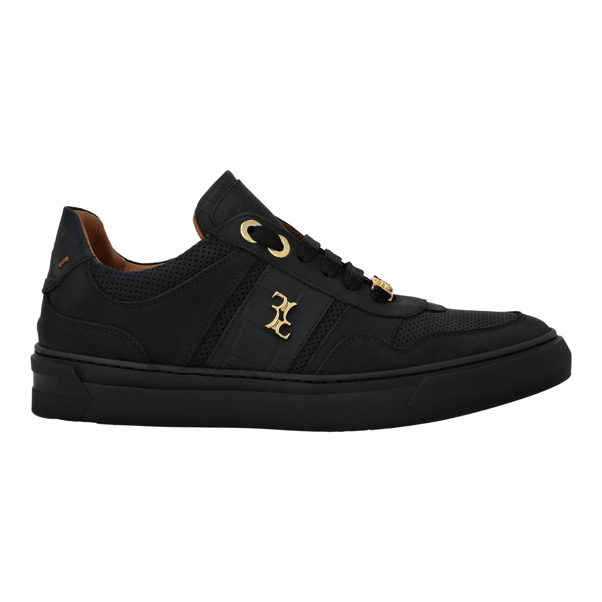 Nubuck Croco Printed Lo-Top Sneakers