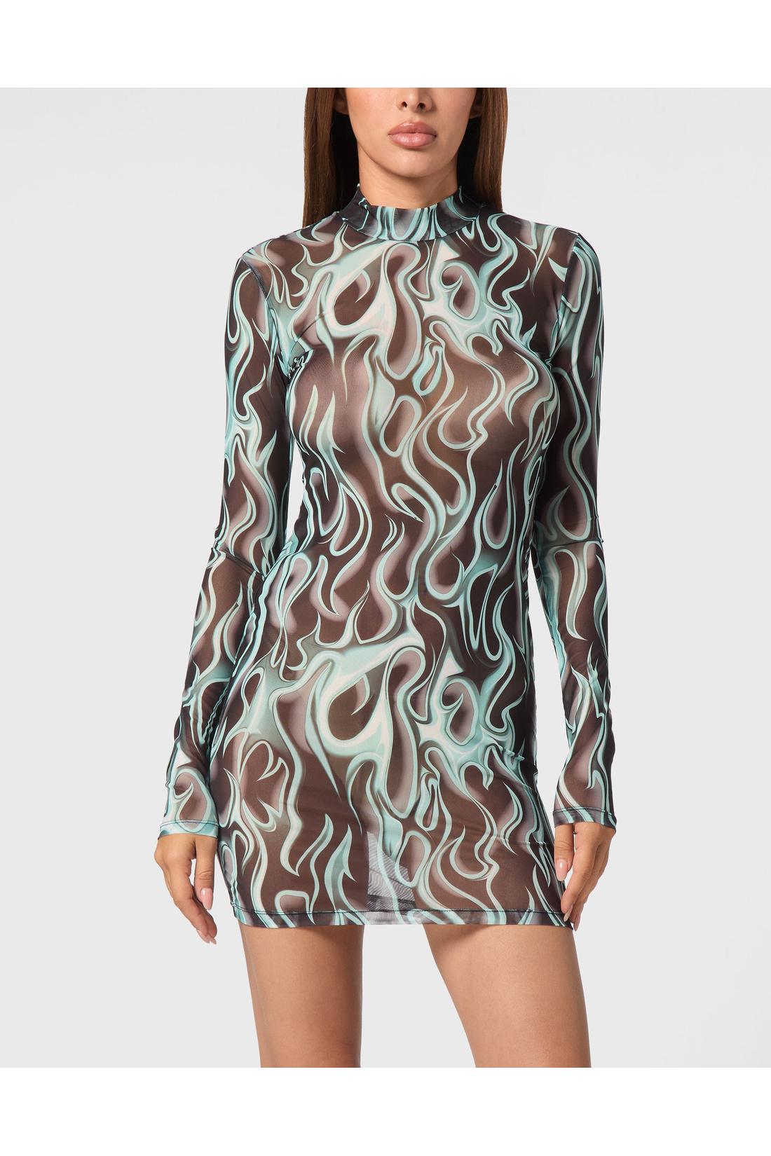 Philipp Plein Tulle Mini Dress LS Flame, Kleider & Röcke