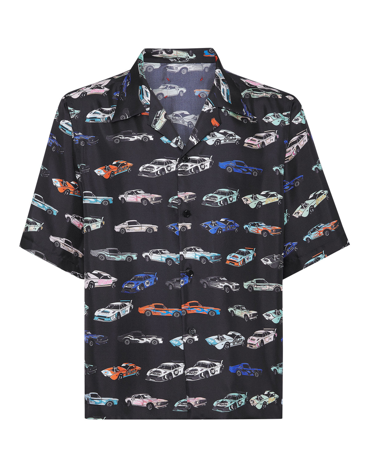 Philipp Plein Silk Bowling Shirt SS Cars Racing, Shirts