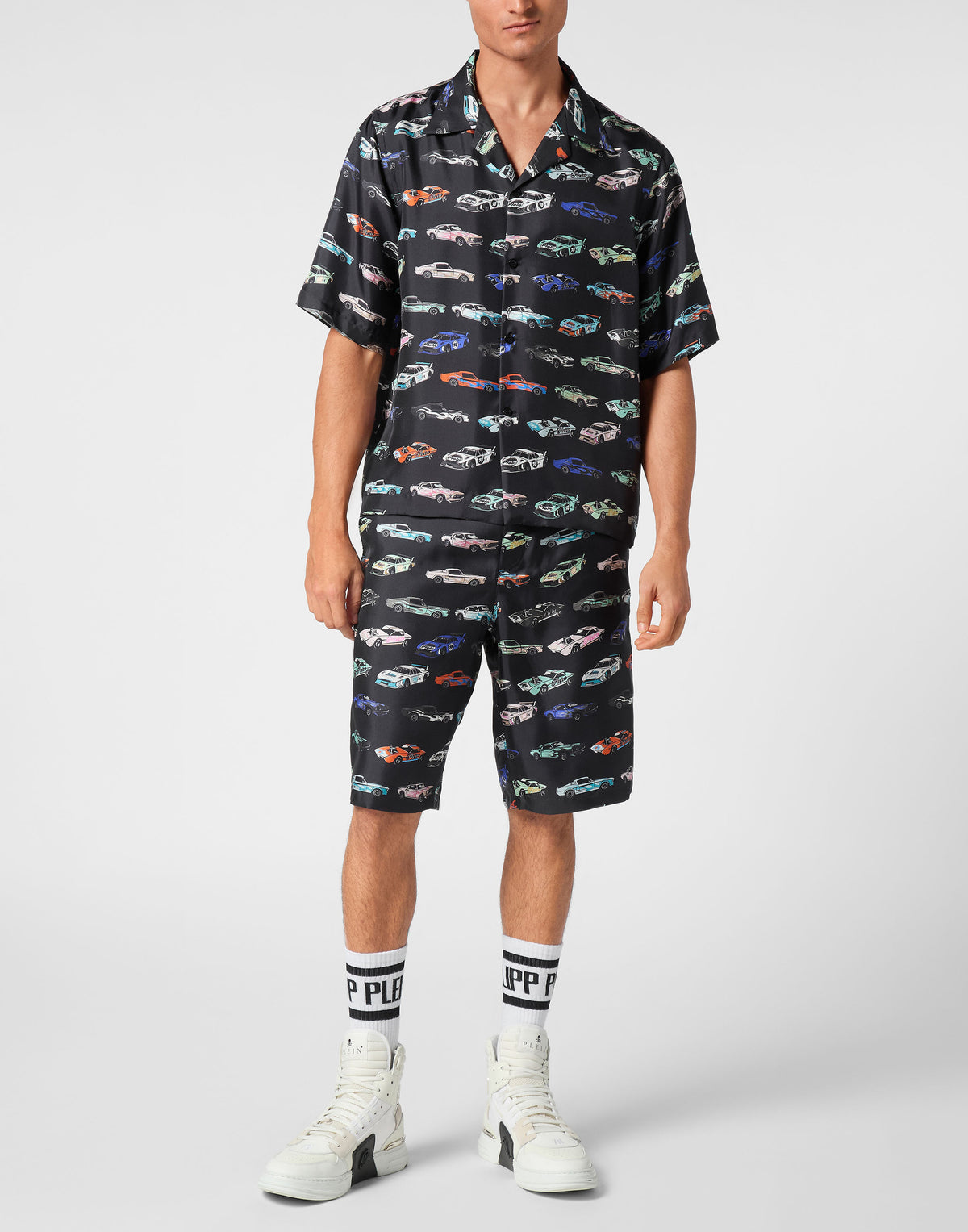 Philipp Plein Silk Bowling Shirt SS Cars Racing, Shirts