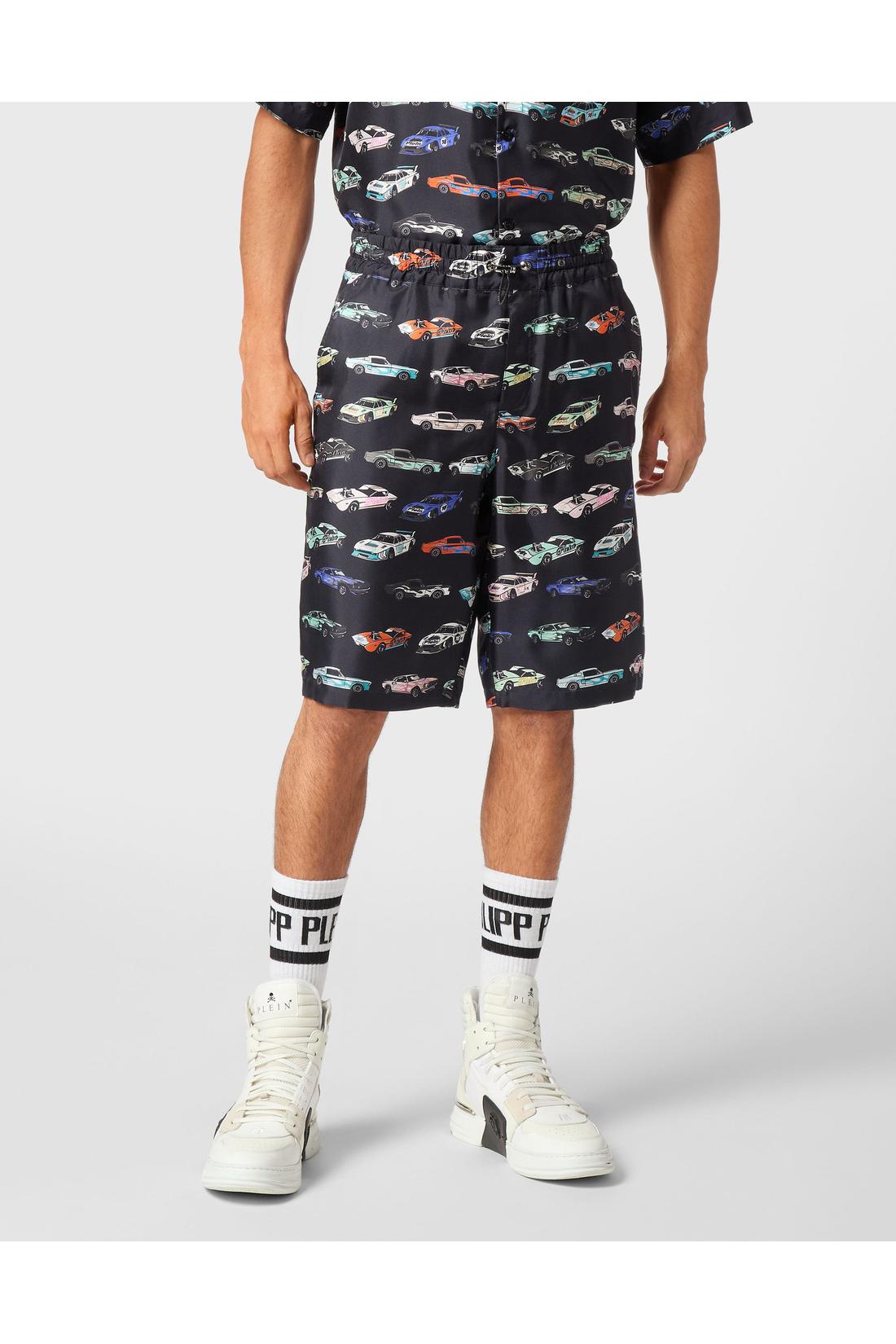 Philipp Plein Silk Cool Kid Shorts Cars Racing, Hosen