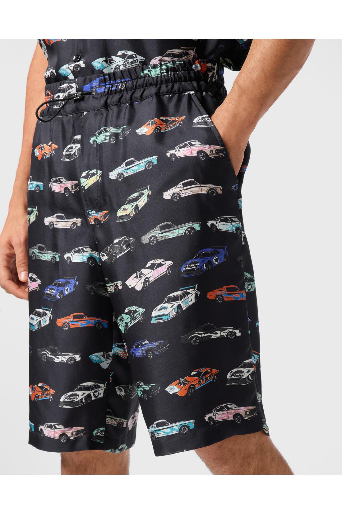 Philipp Plein Silk Cool Kid Shorts Cars Racing, Hosen