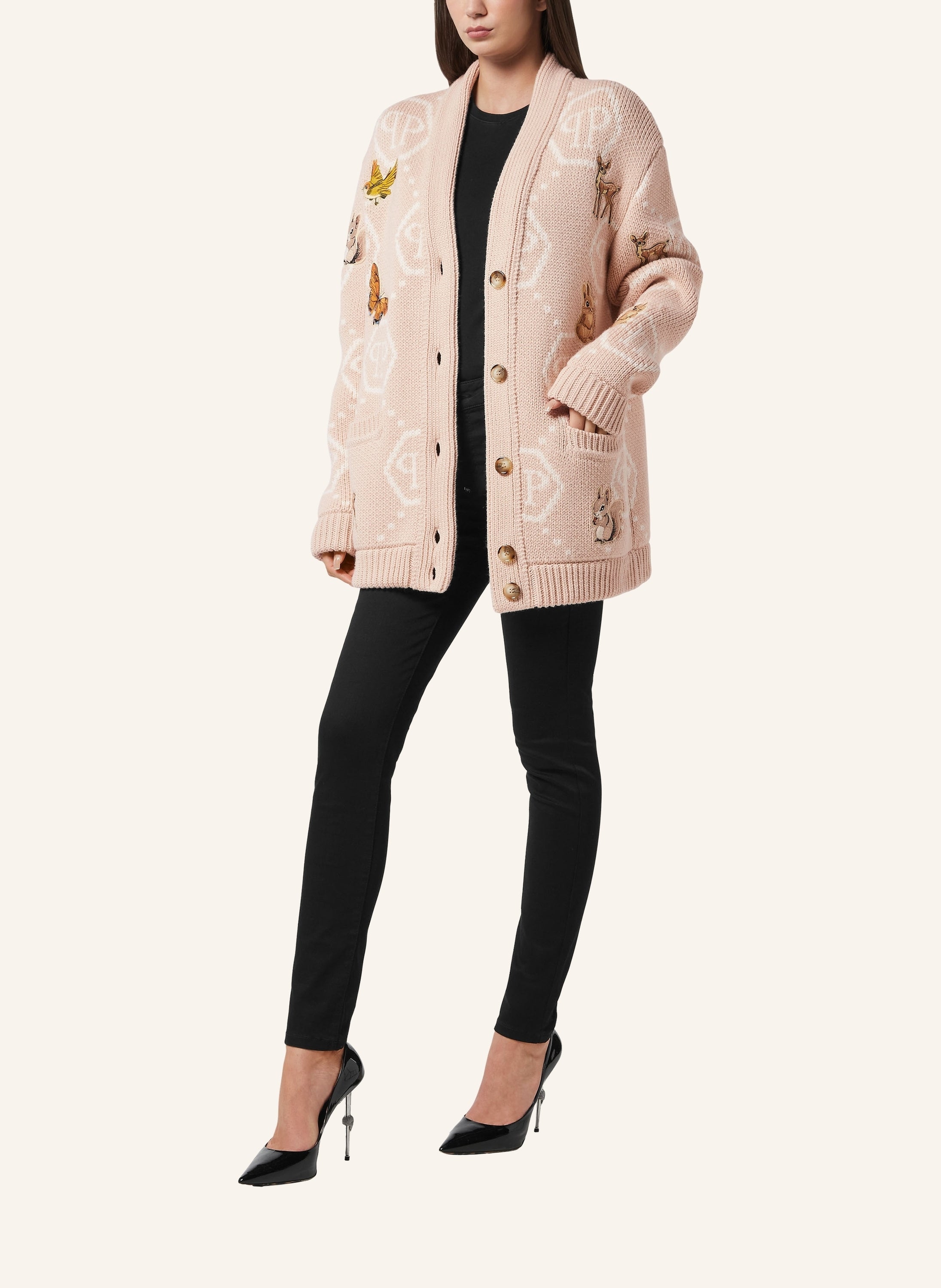 Long Oversized Cardigan with Fairy Embroidery