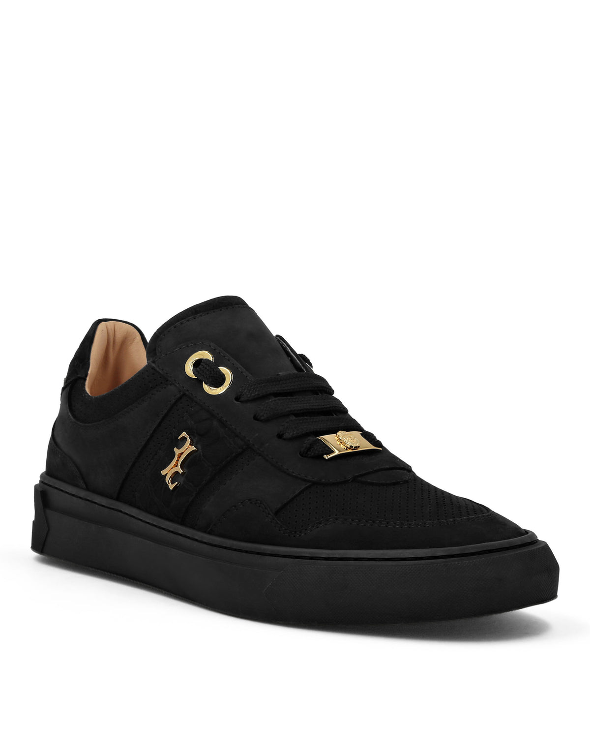 Nubuck Croco Printed Lo-Top Sneakers