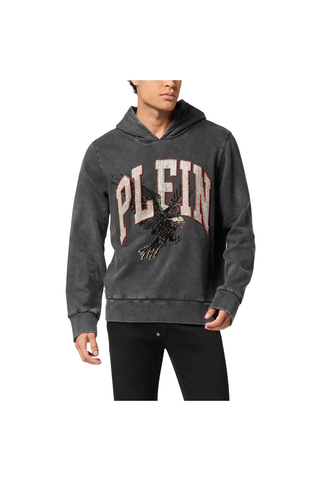 Philipp Plein Washed Hoodie Sweatshirt Plein Eagle, Strick & Pullover