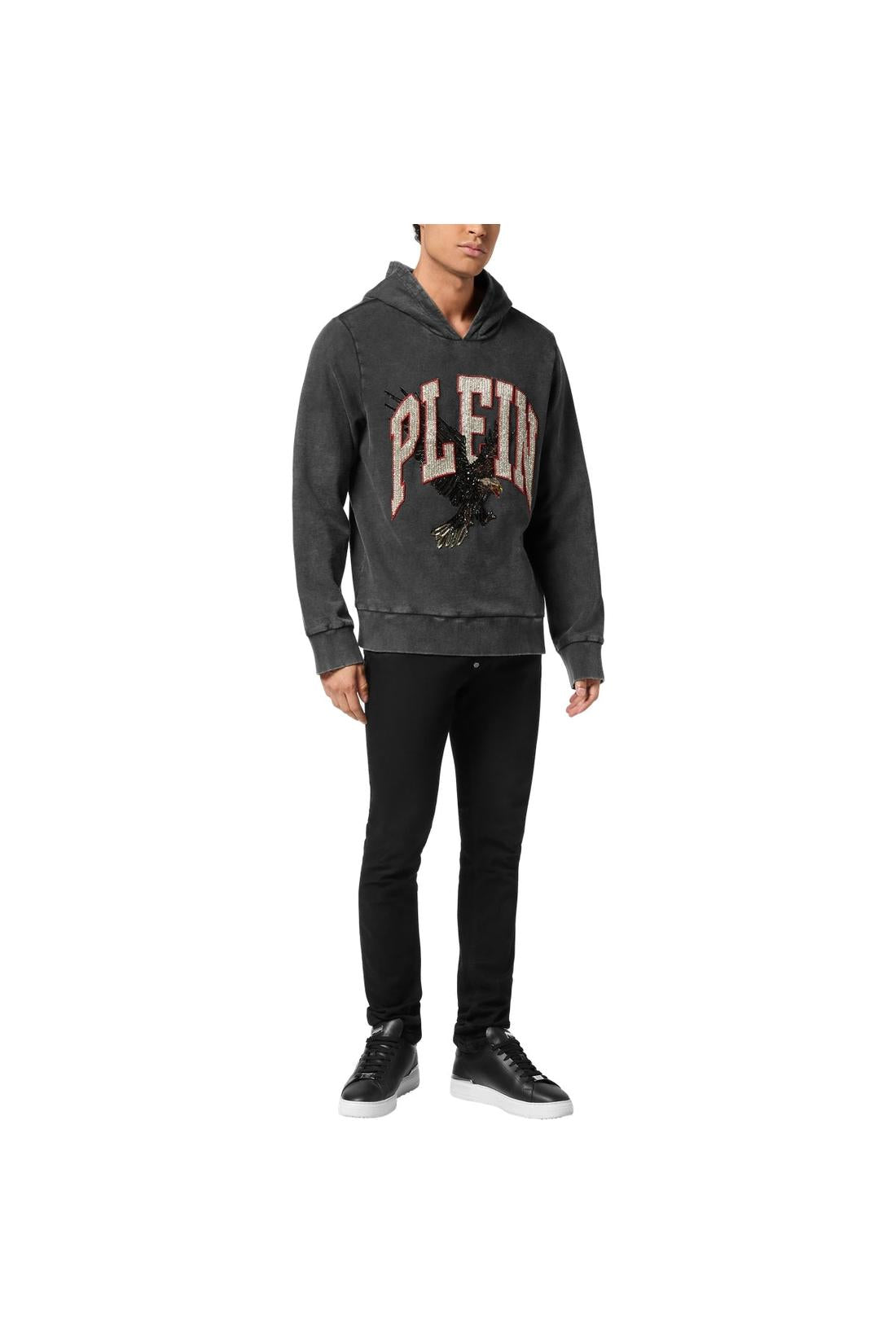 Philipp Plein Washed Hoodie Sweatshirt Plein Eagle, Strick & Pullover