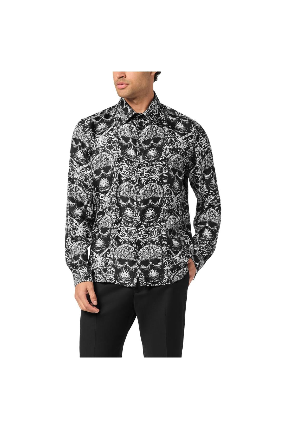 Philipp Plein Printed Silk Shirt All Over Skull, Shirts