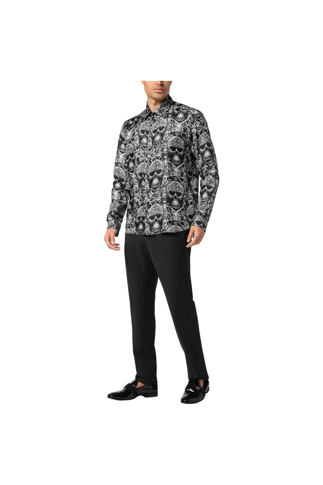 Philipp Plein Printed Silk Shirt All Over Skull, Shirts