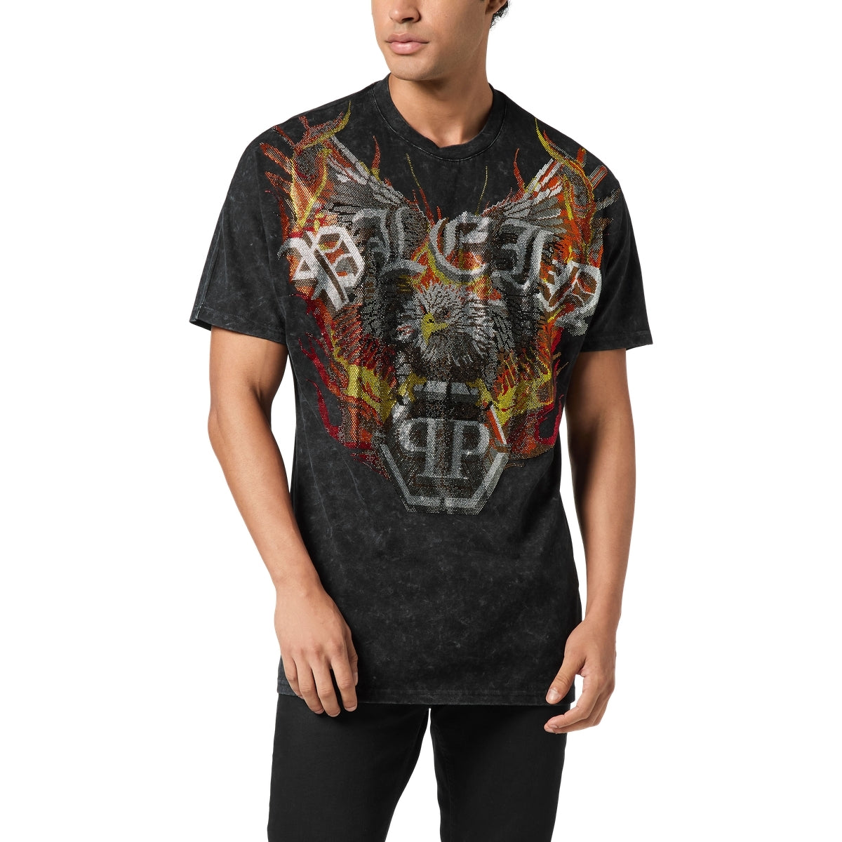 Washed Kimono Cut T-Shirt Eagle Crystal