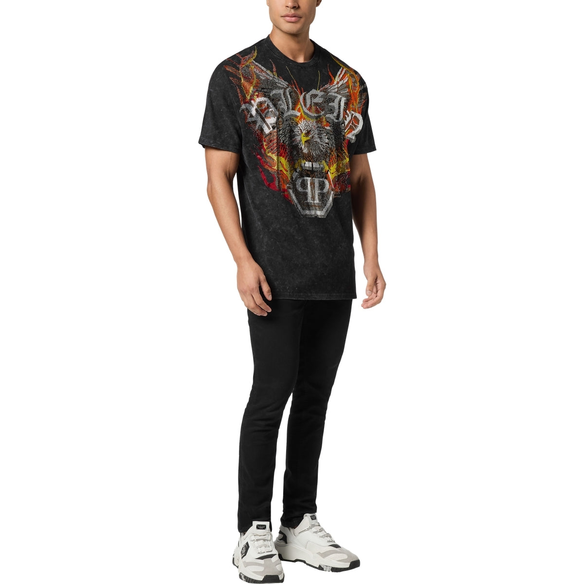 Washed Kimono Cut T-Shirt Eagle Crystal