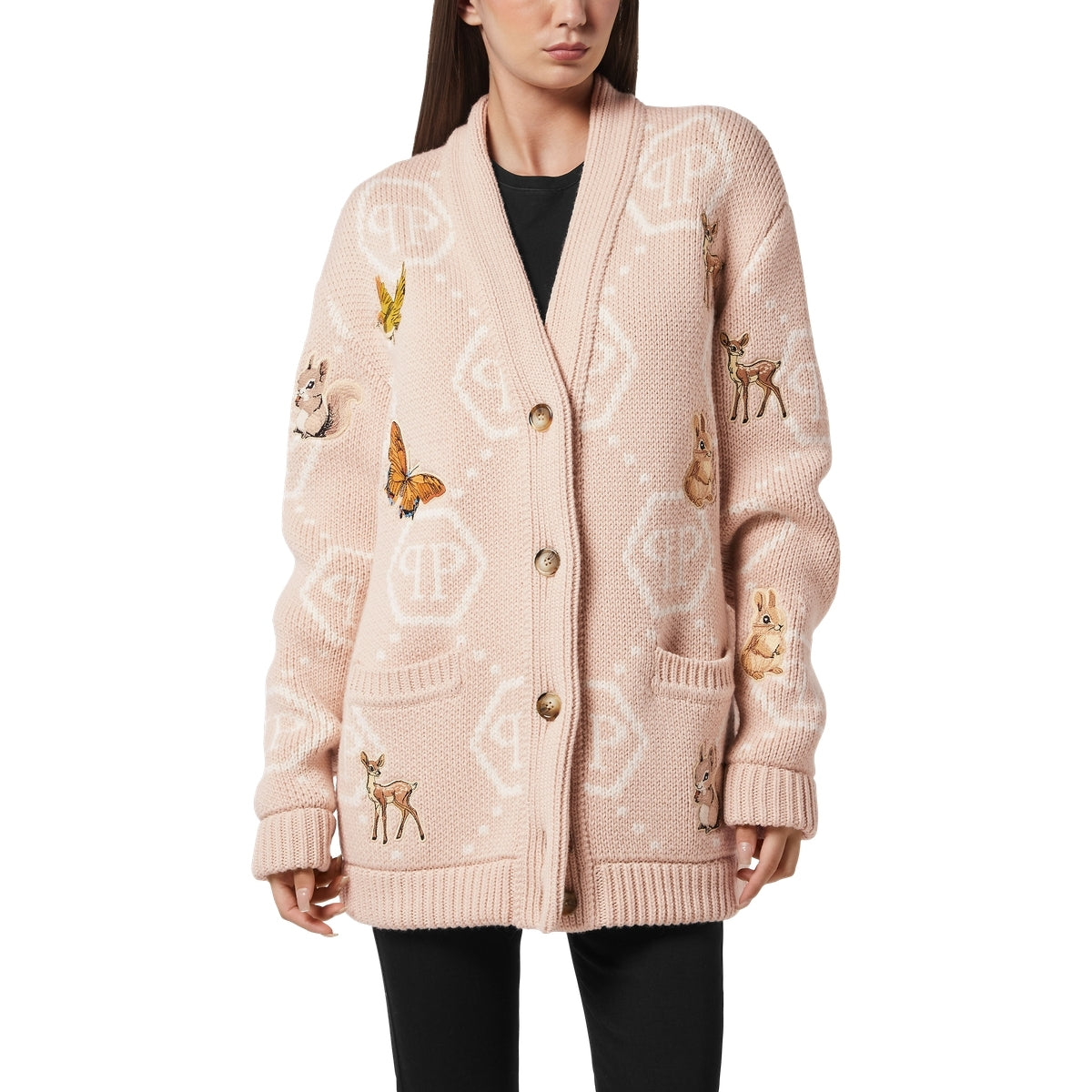 Long Oversized Cardigan with Fairy Embroidery