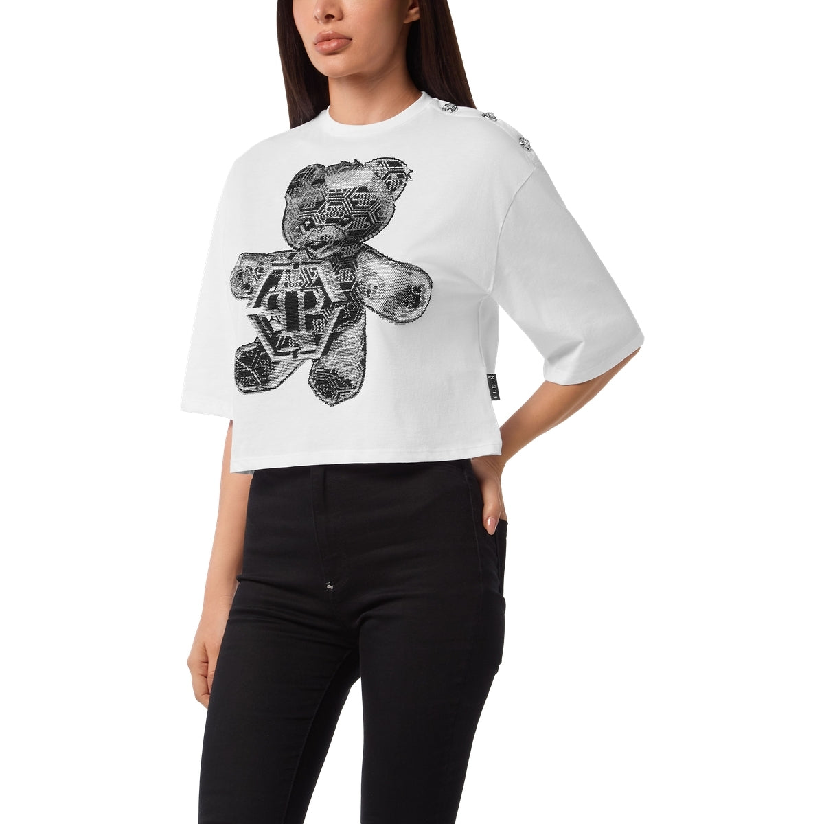 Cropped Round Neck T-Shirt 3D Teddy