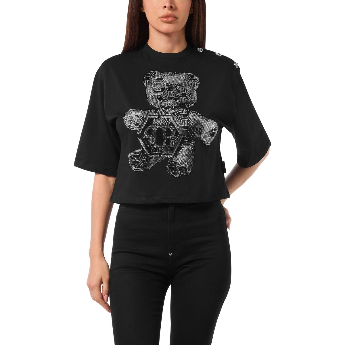 Cropped Round Neck T-Shirt 3D Teddy