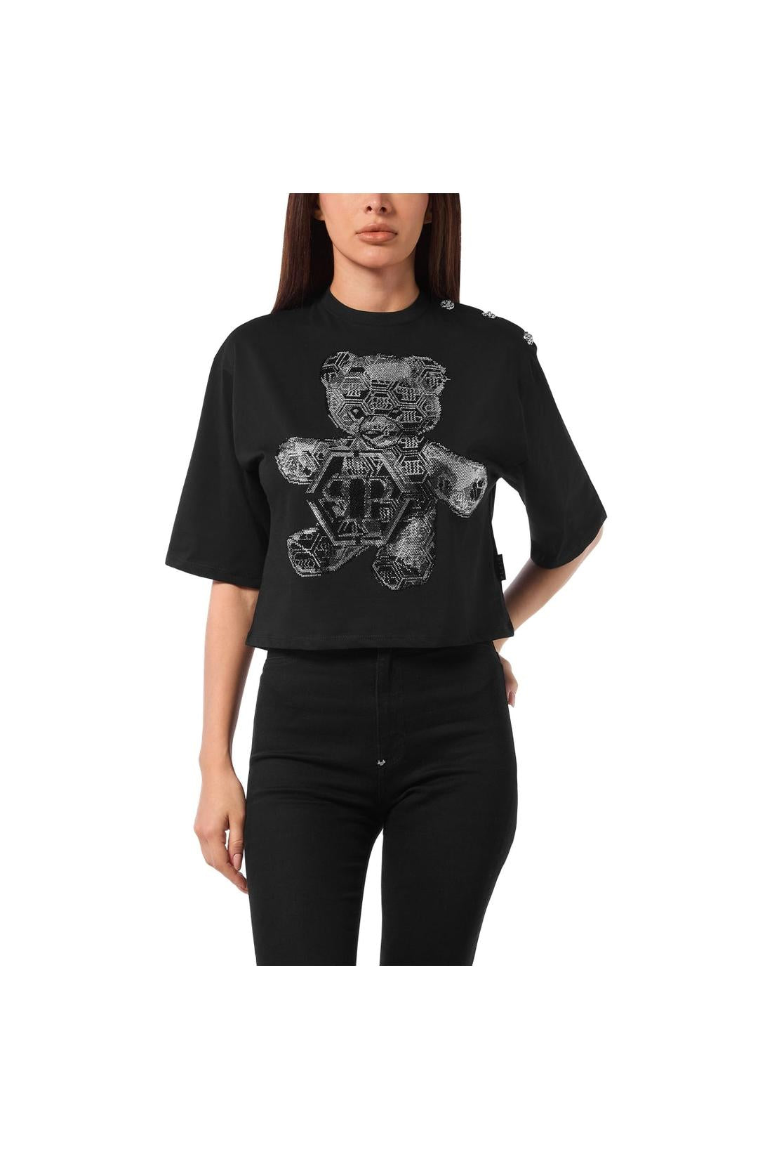 Philipp Plein Cropped Round Neck T-Shirt 3D Teddy, Shirts