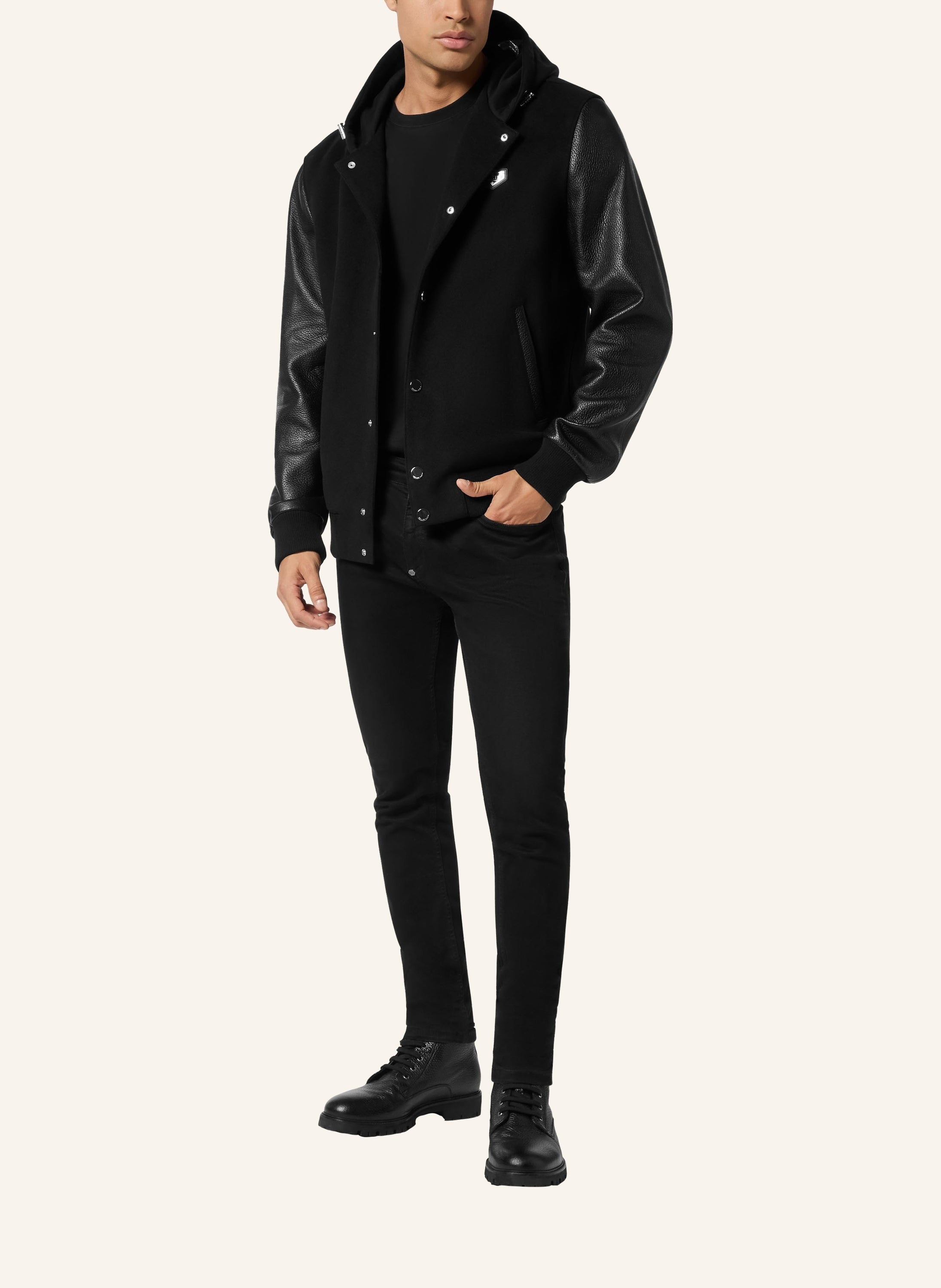 Hooded Varsity Bomber Jacket