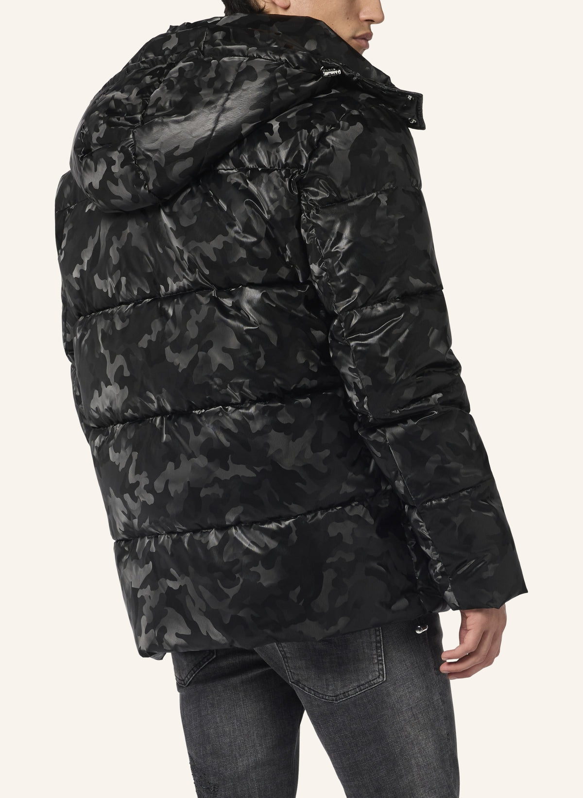 Shiny Nylon Puffer Jacket Camouflage
