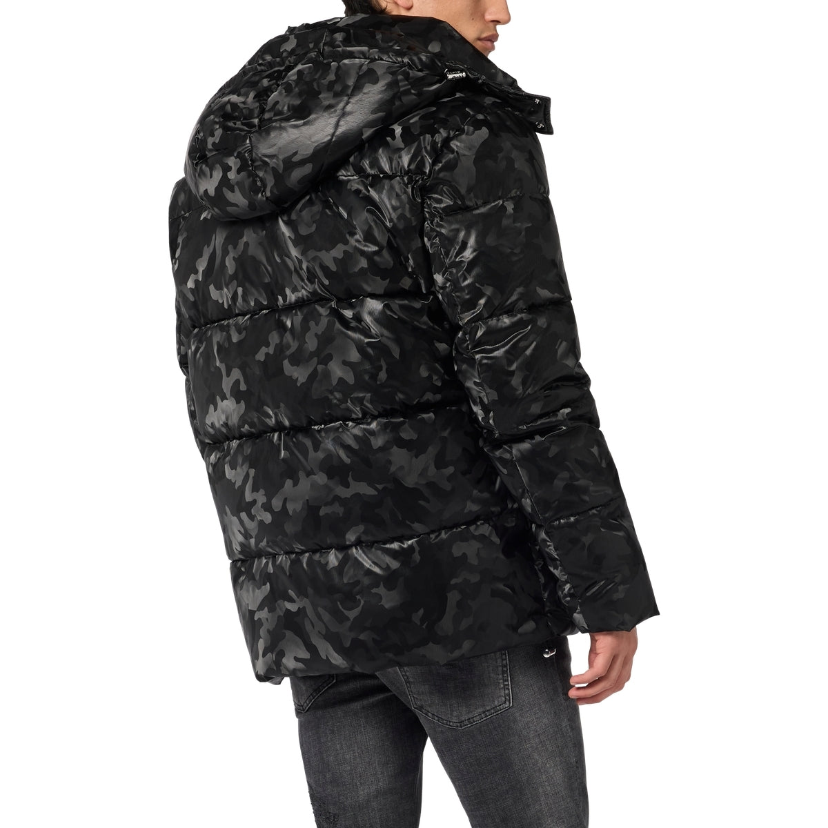 Shiny Nylon Puffer Jacket Camouflage