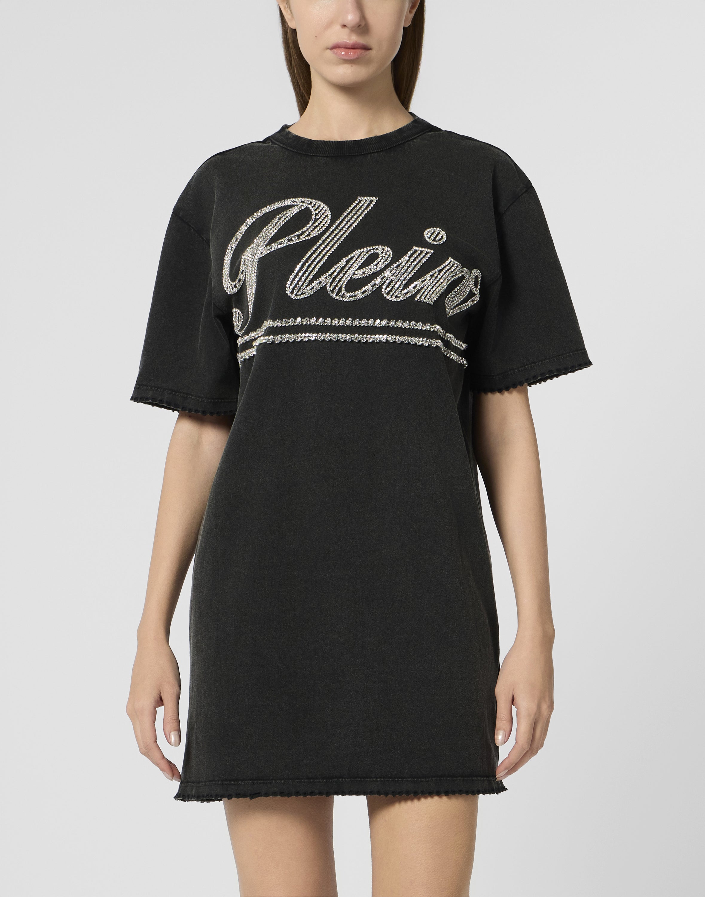Open Back T-Shirt Dress Strass Signature