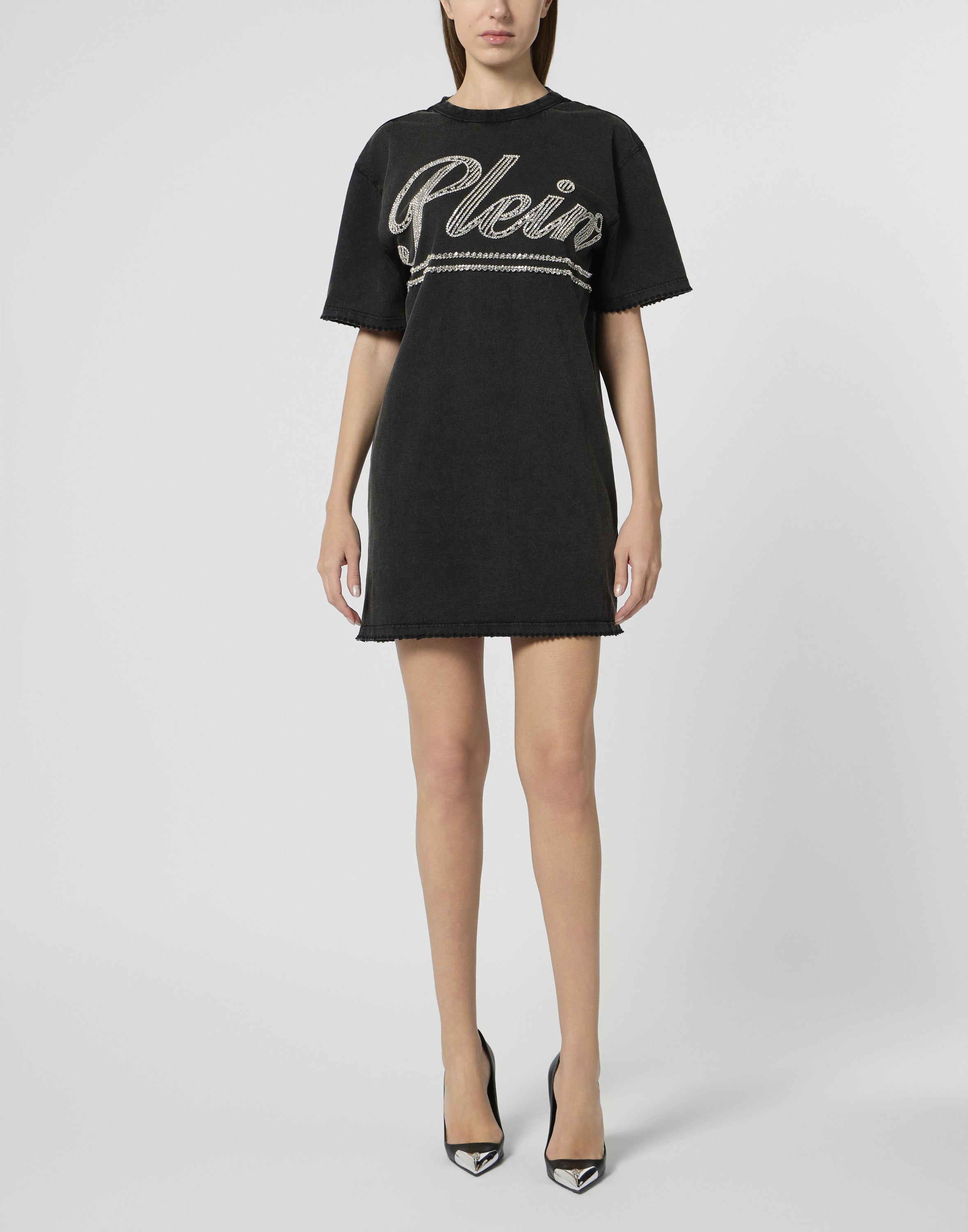 Open Back T-Shirt Dress Strass Signature
