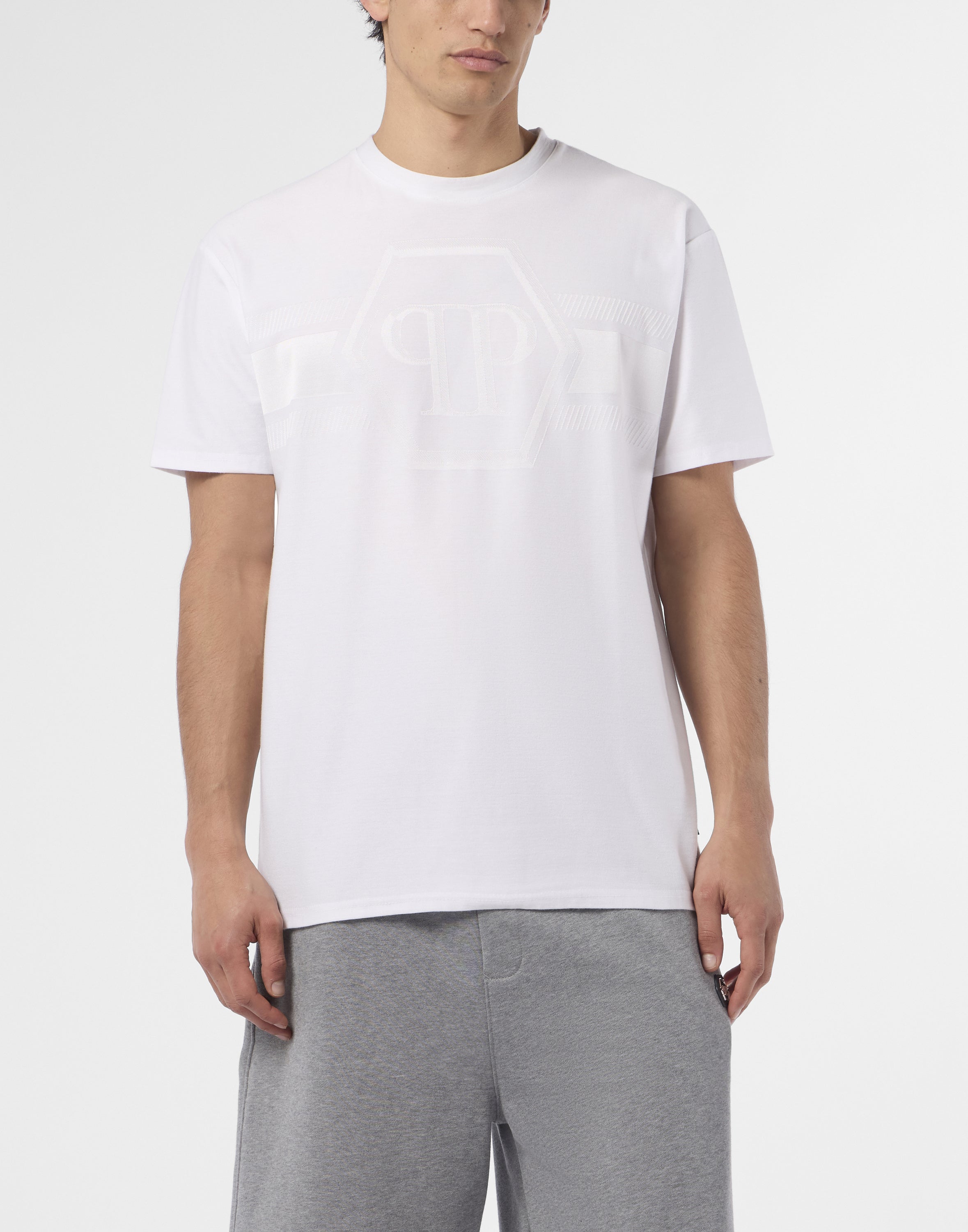 Round Neck T-Shirt Jacquard Hexagon Line