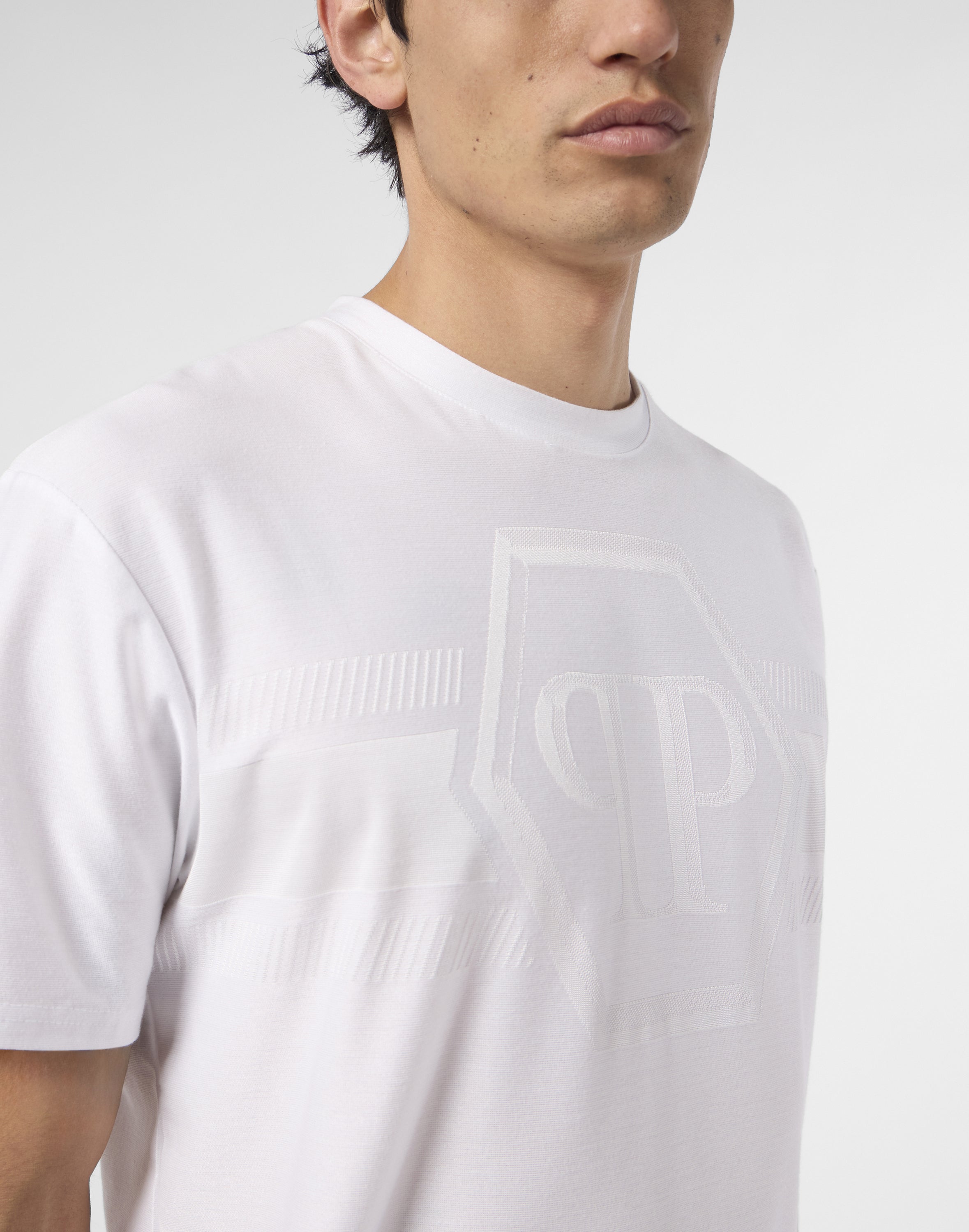 Round Neck T-Shirt Jacquard Hexagon Line
