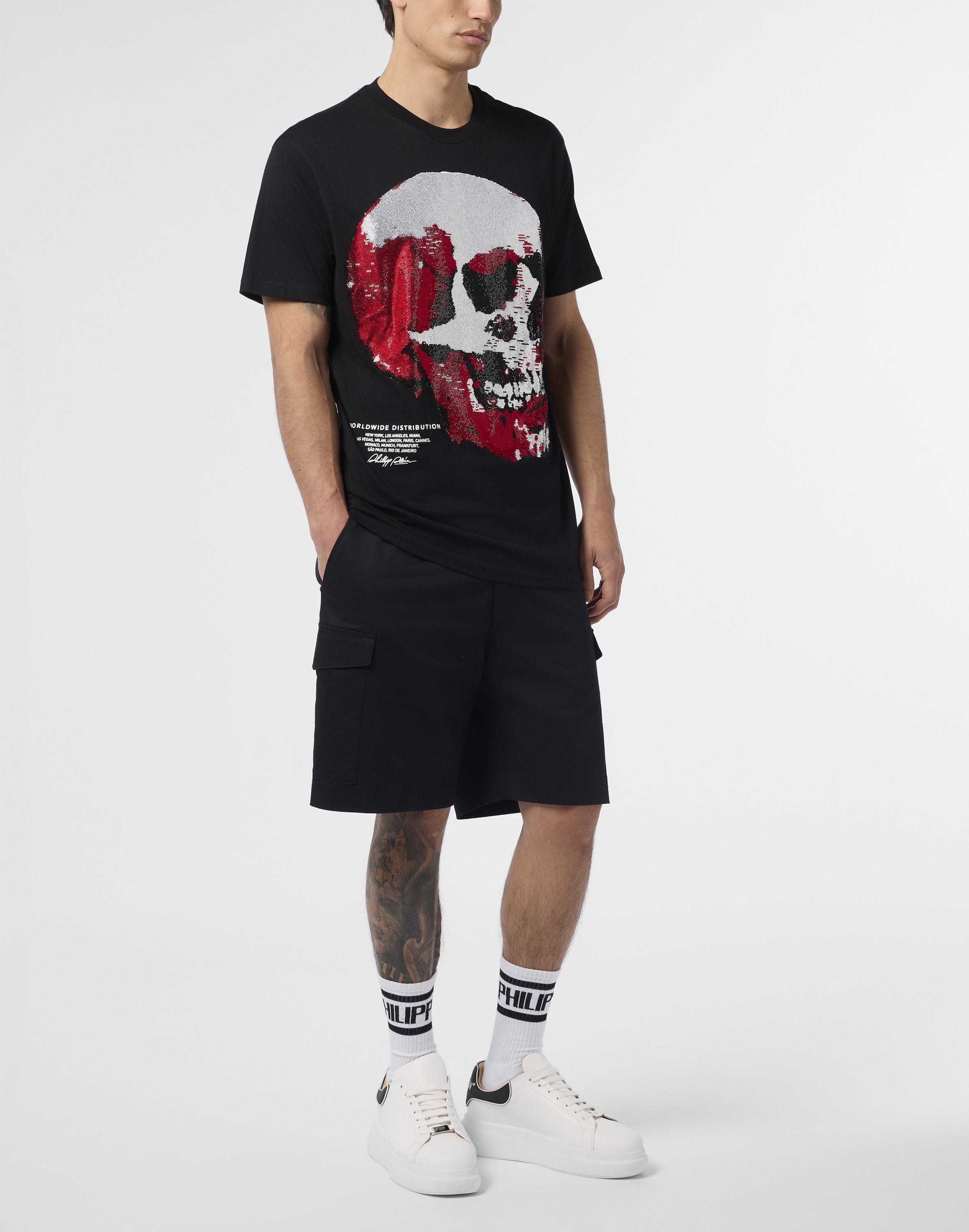 Round Neck T-Shirt Red Skull Skull