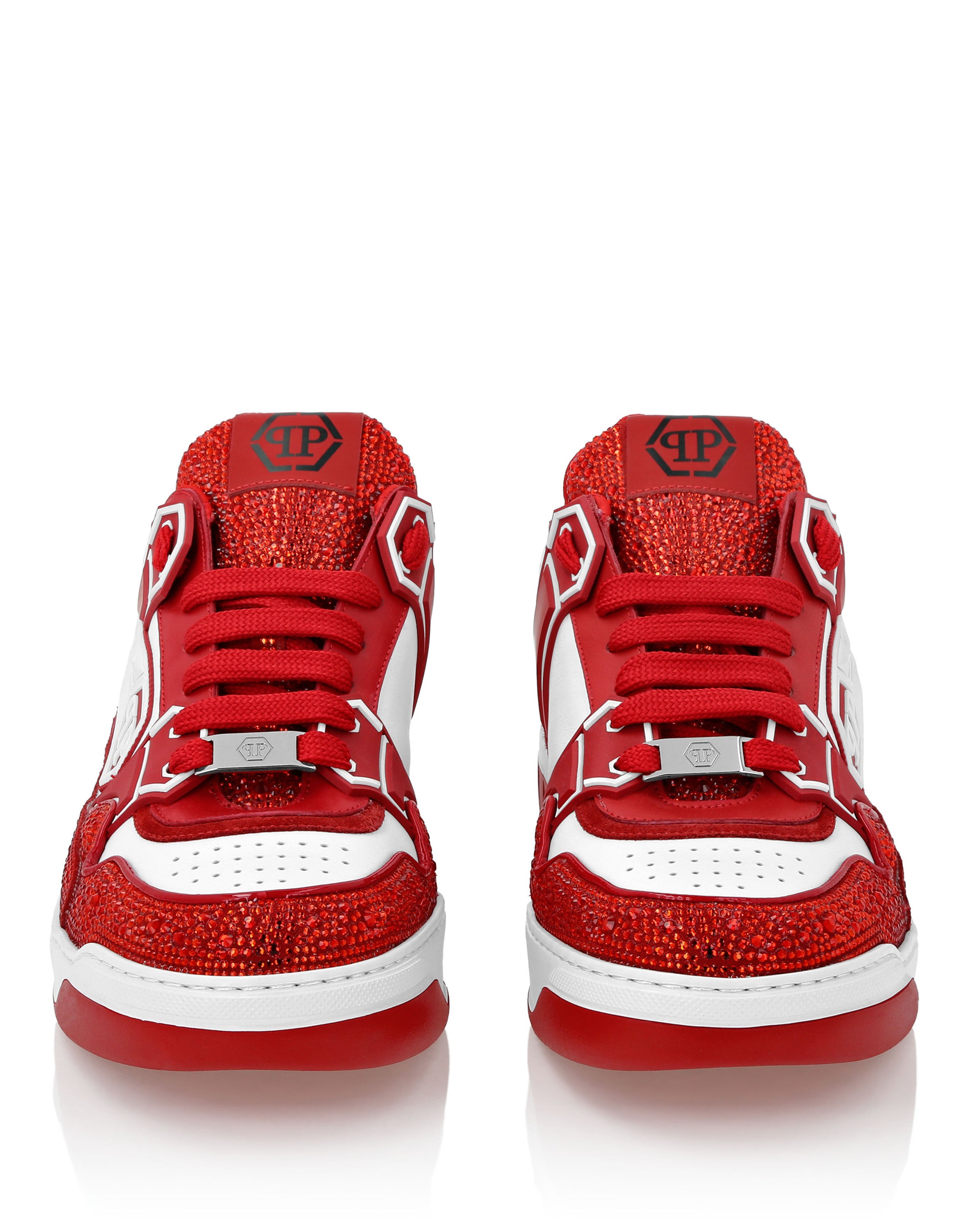 Mix Leather Lo-Top Sneakers Strass Hexagon