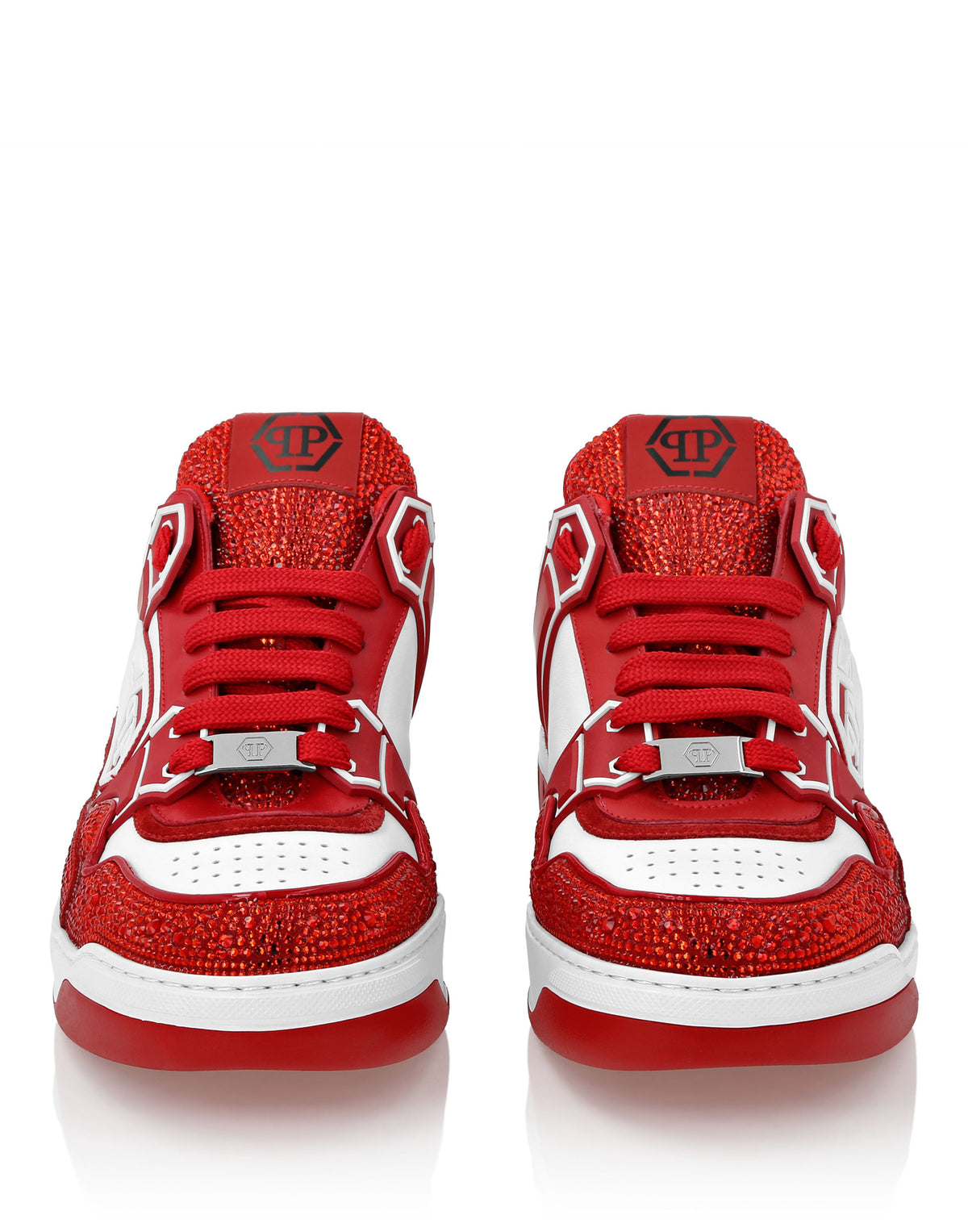Mix Leather Lo-Top Sneakers Strass Hexagon