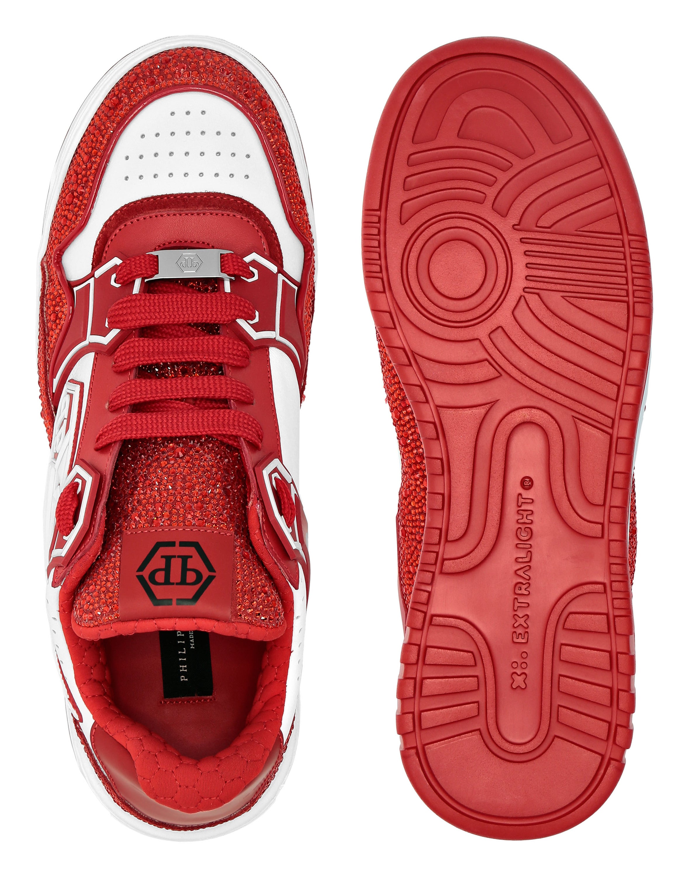 Mix Leather Lo-Top Sneakers Strass Hexagon