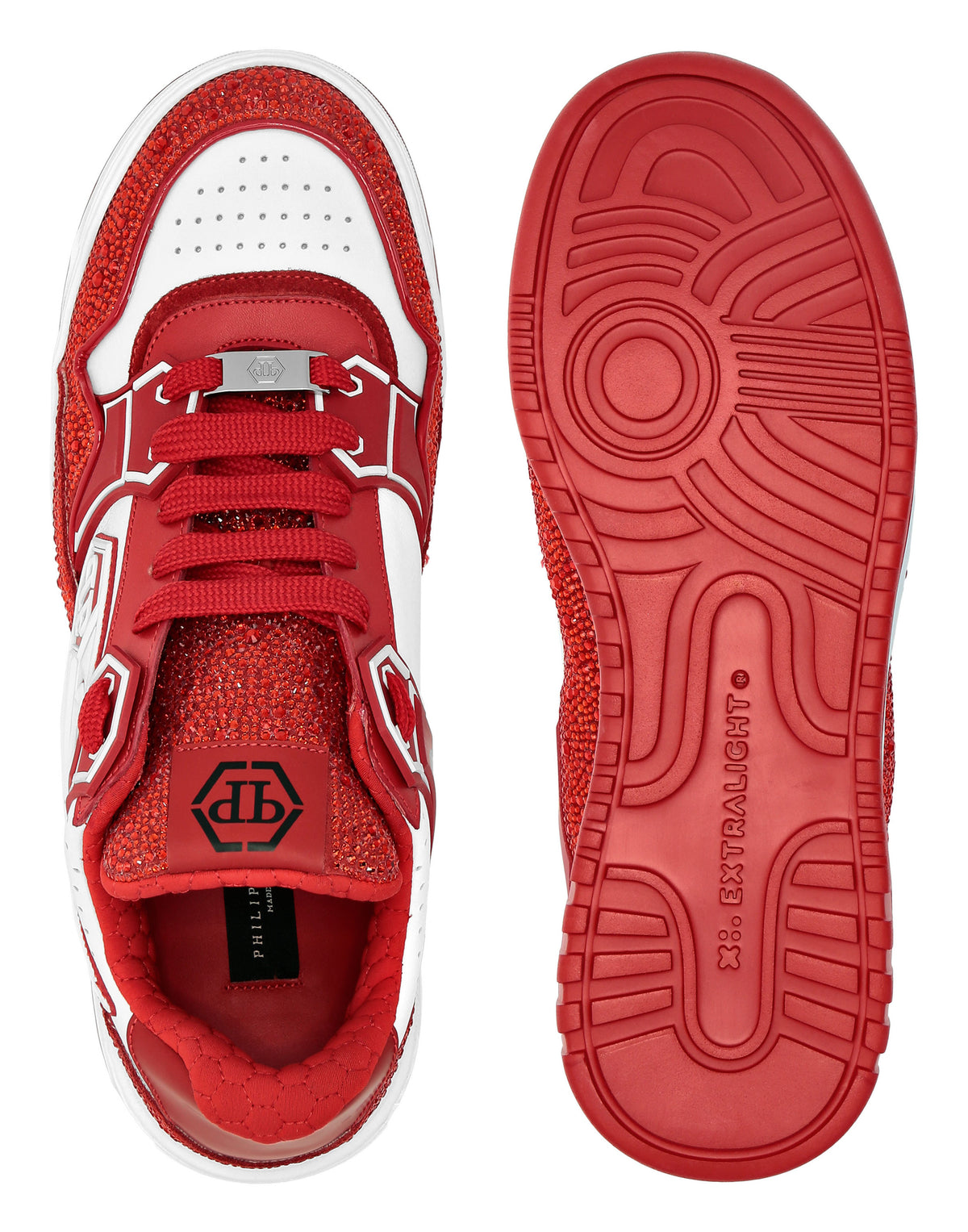 Mix Leather Lo-Top Sneakers Strass Hexagon