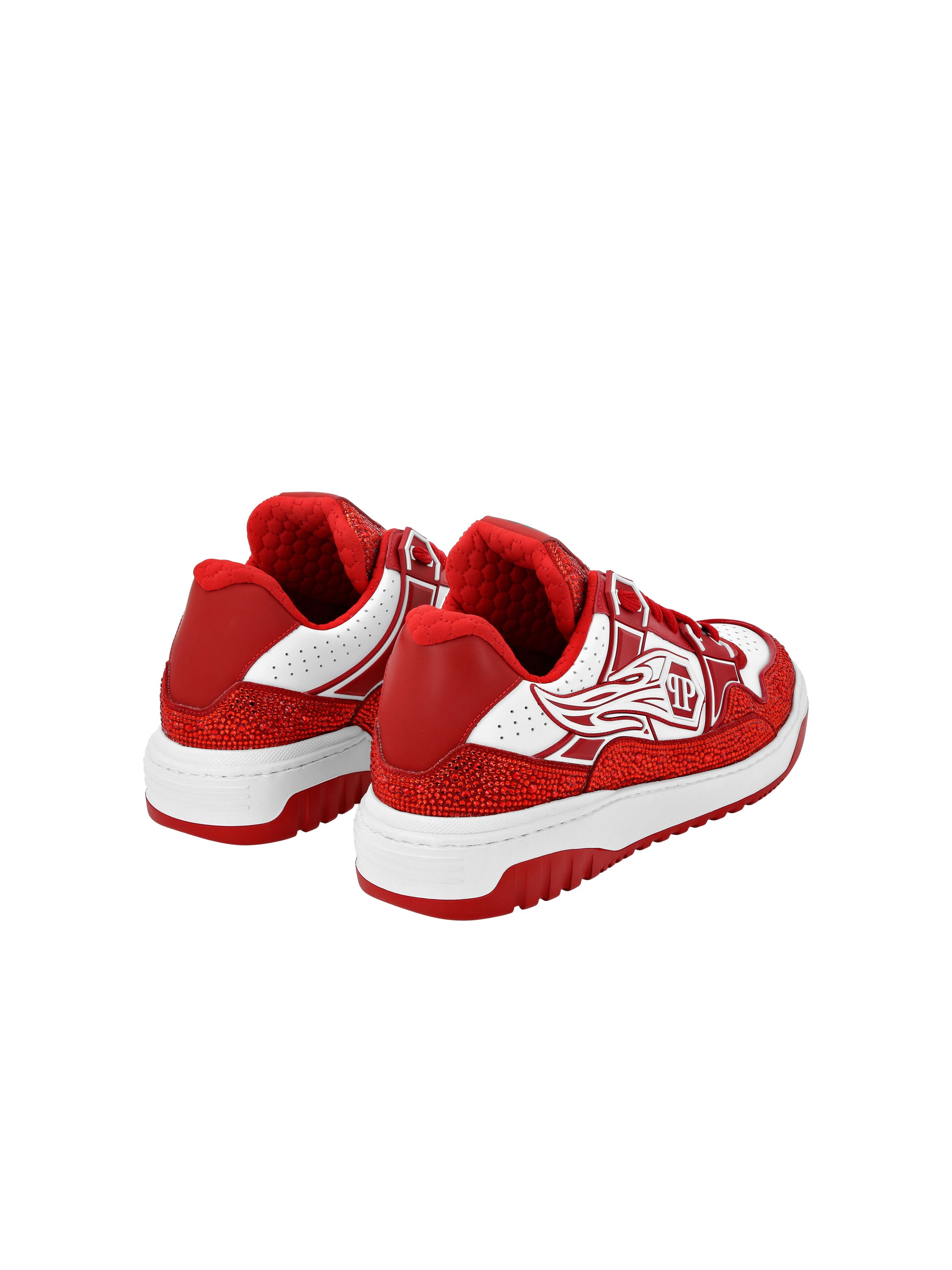 Mix Leather Lo-Top Sneakers Strass Hexagon
