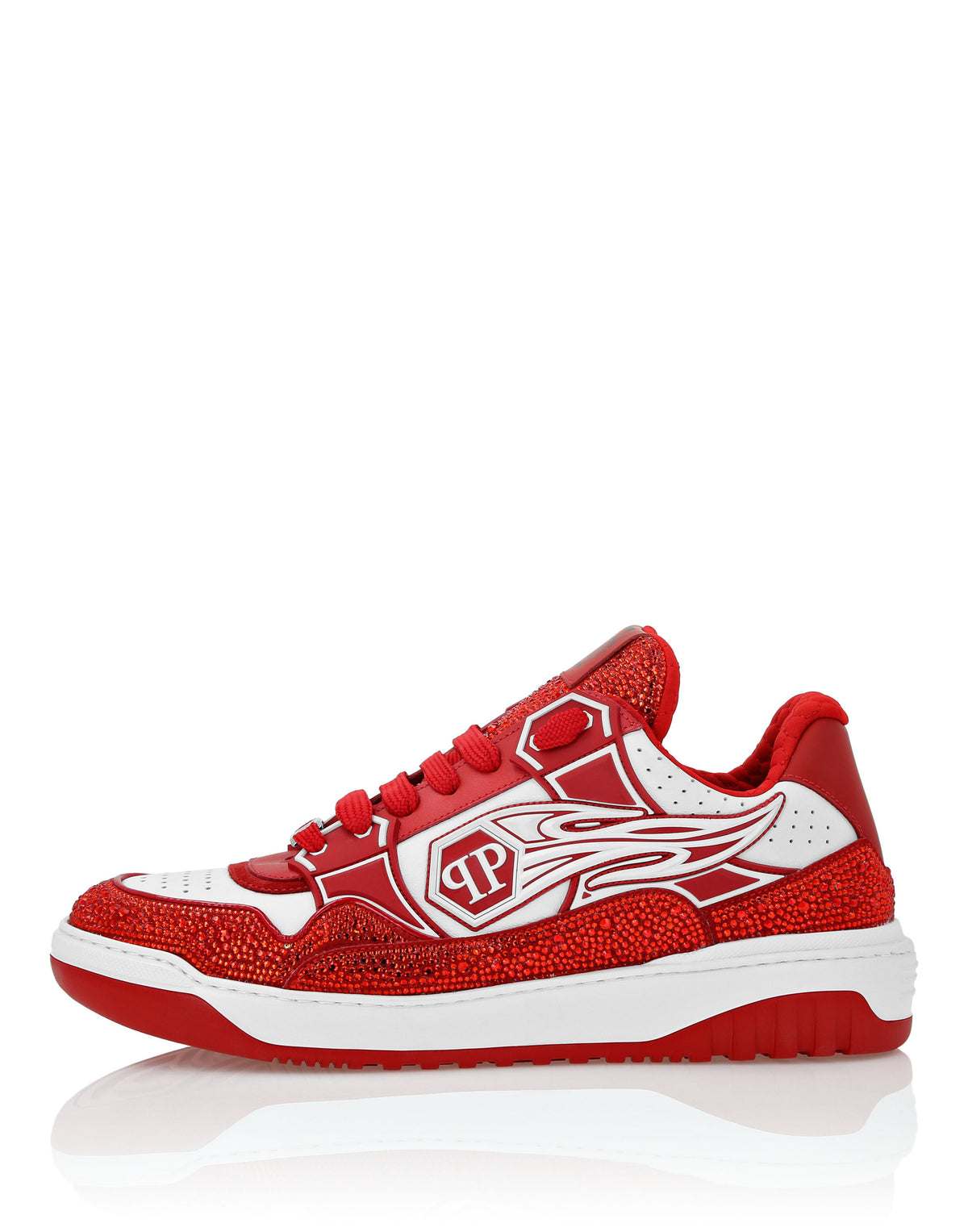 Mix Leather Lo-Top Sneakers Strass Hexagon