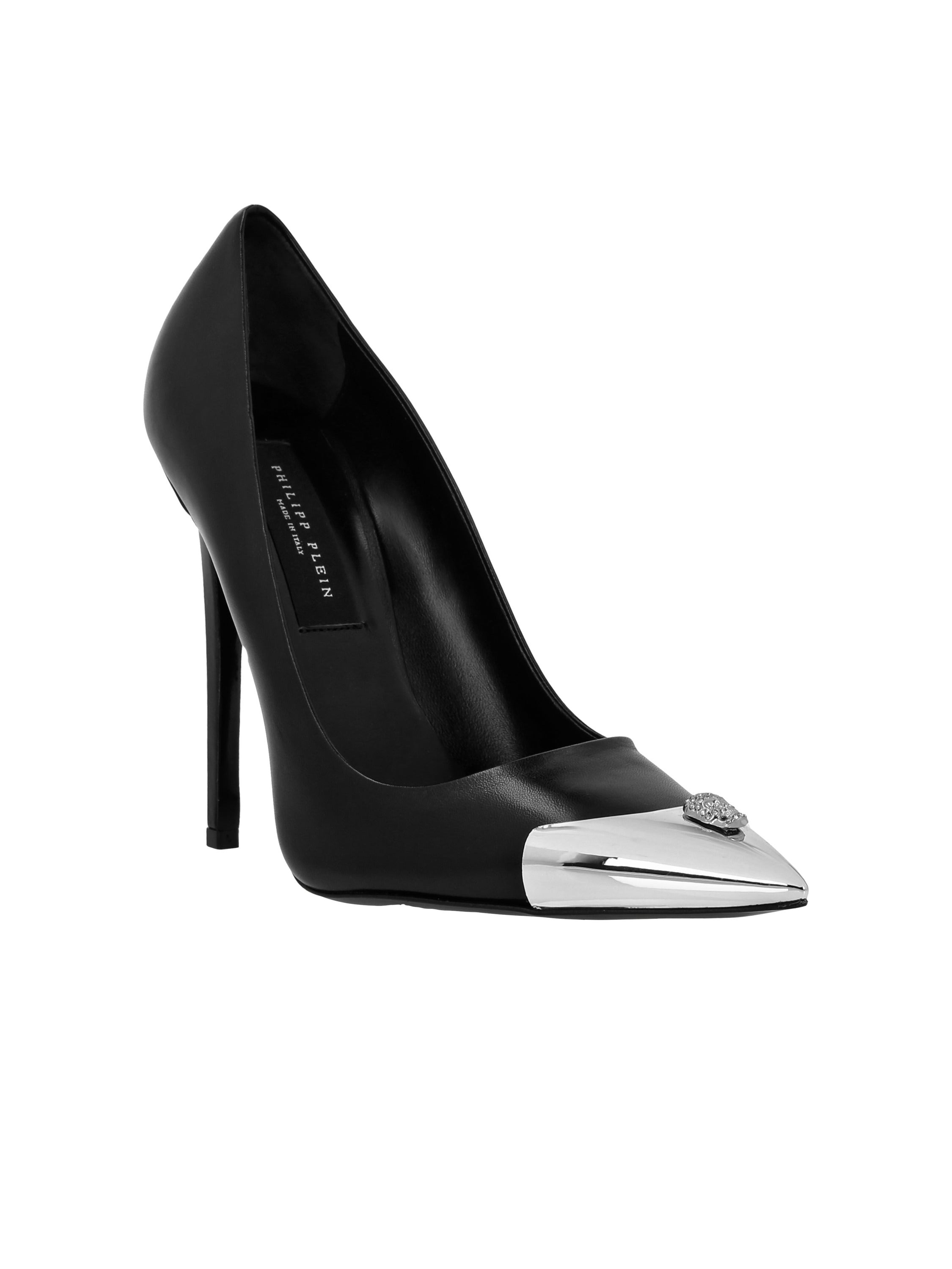 Leather Decollete Hi-Heels Skull strass