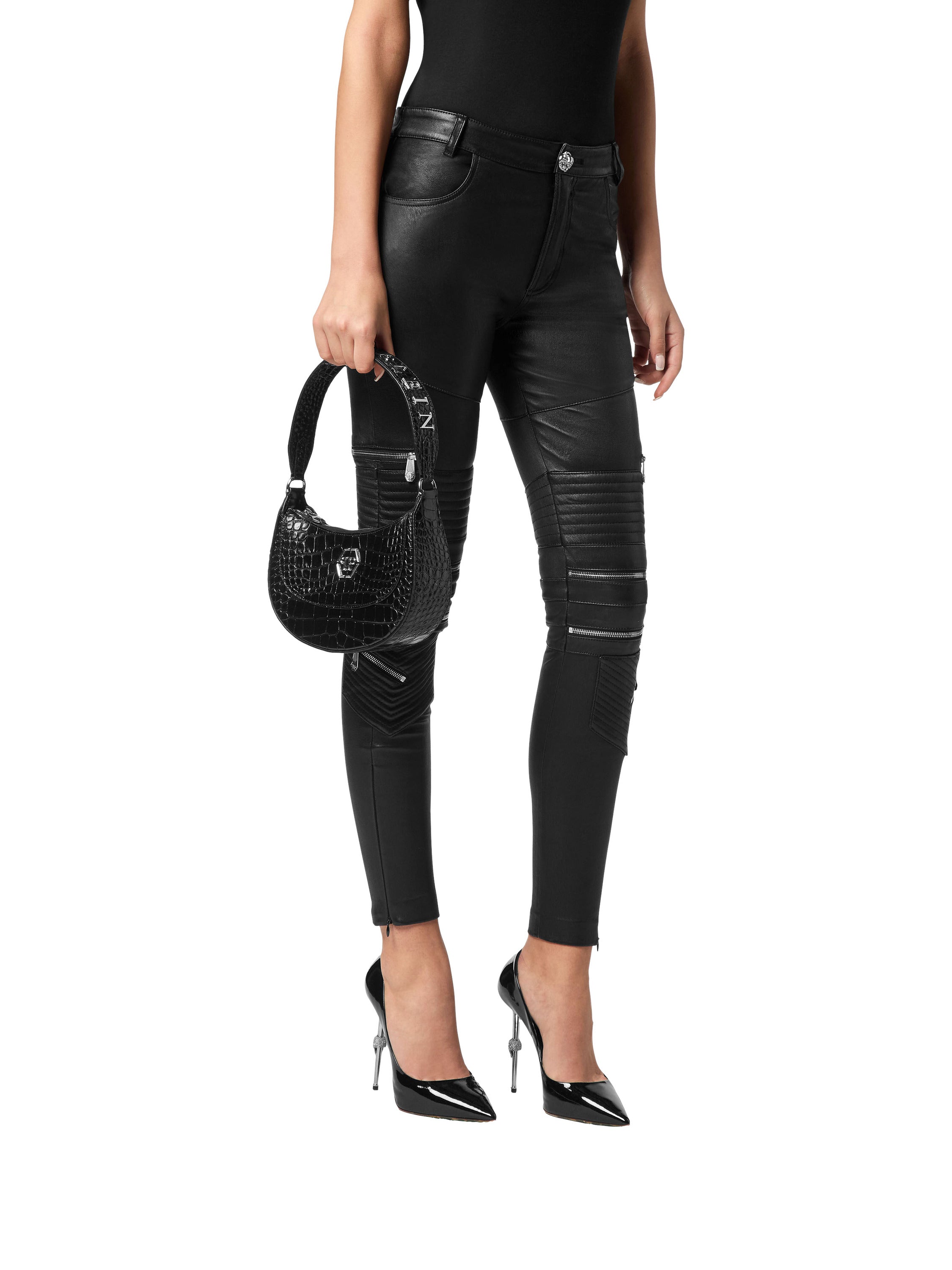Croco Printed Leather Handle Bag