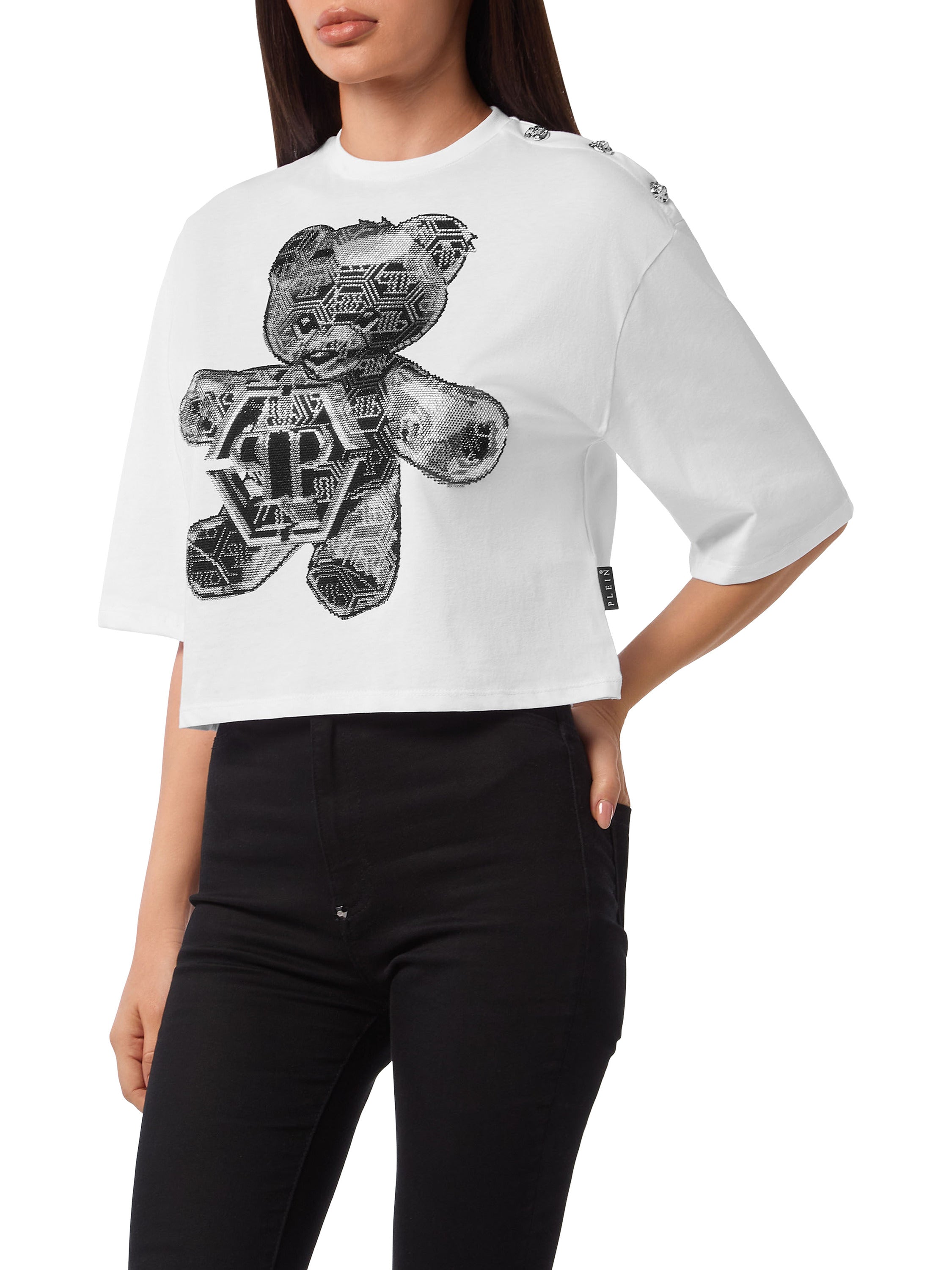 Cropped Round Neck T-Shirt 3D Teddy