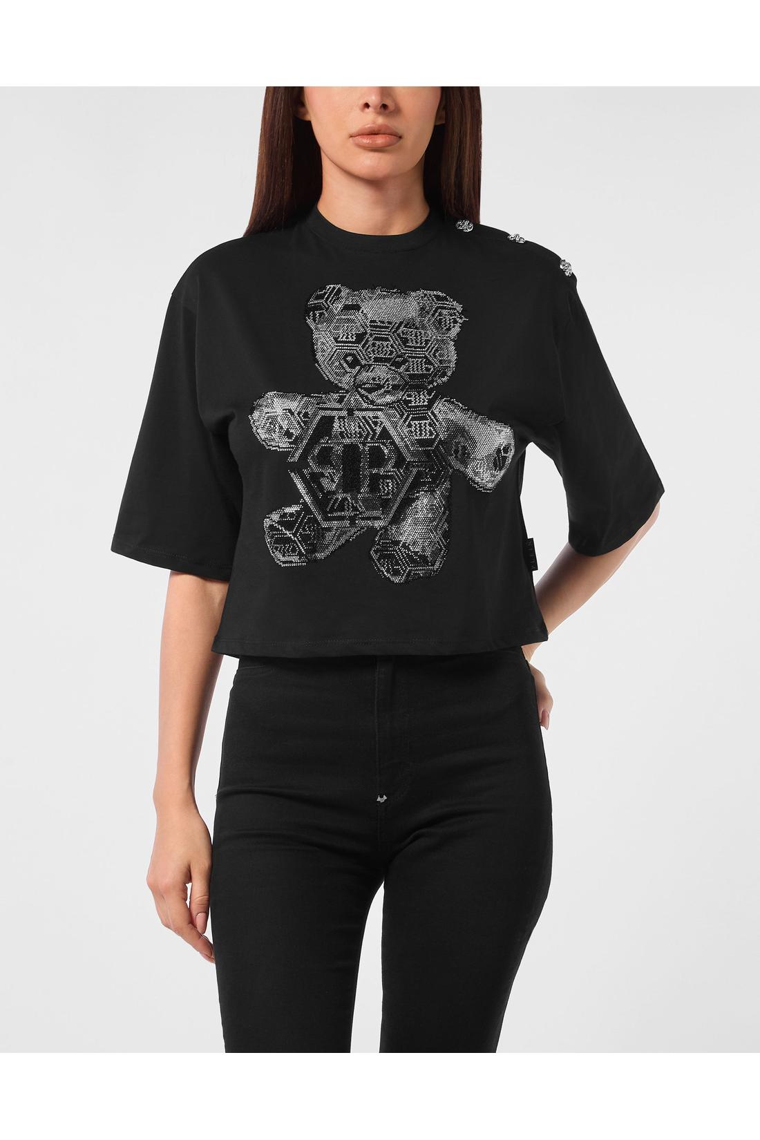 Philipp Plein Cropped Round Neck T-Shirt 3D Teddy, Shirts
